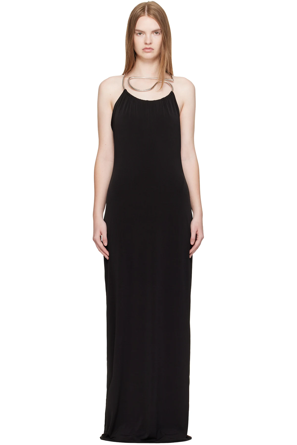 Black Logo Necklace Maxi Dress