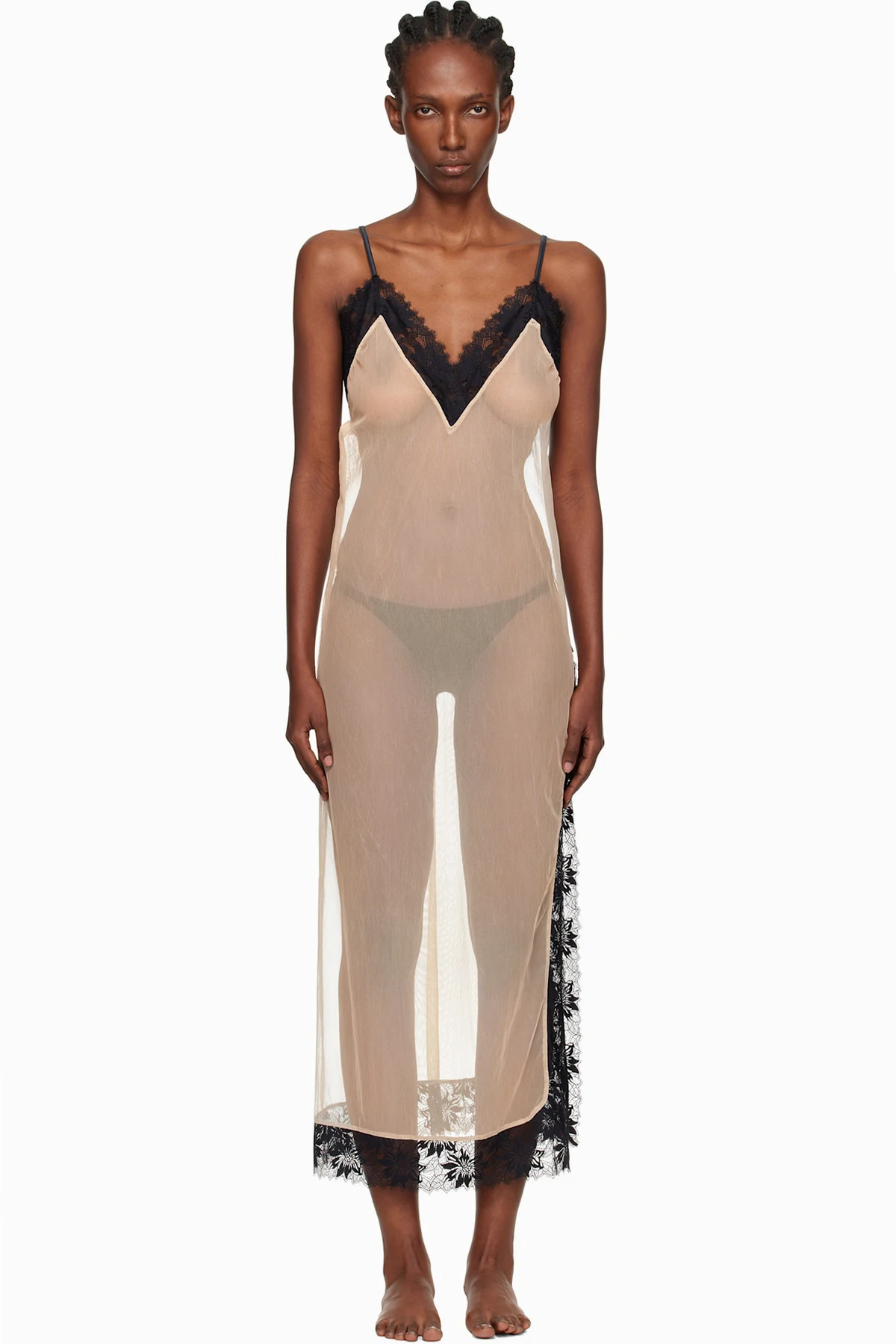 Beige & Black Annabelle Satin Slip Maxi Dress