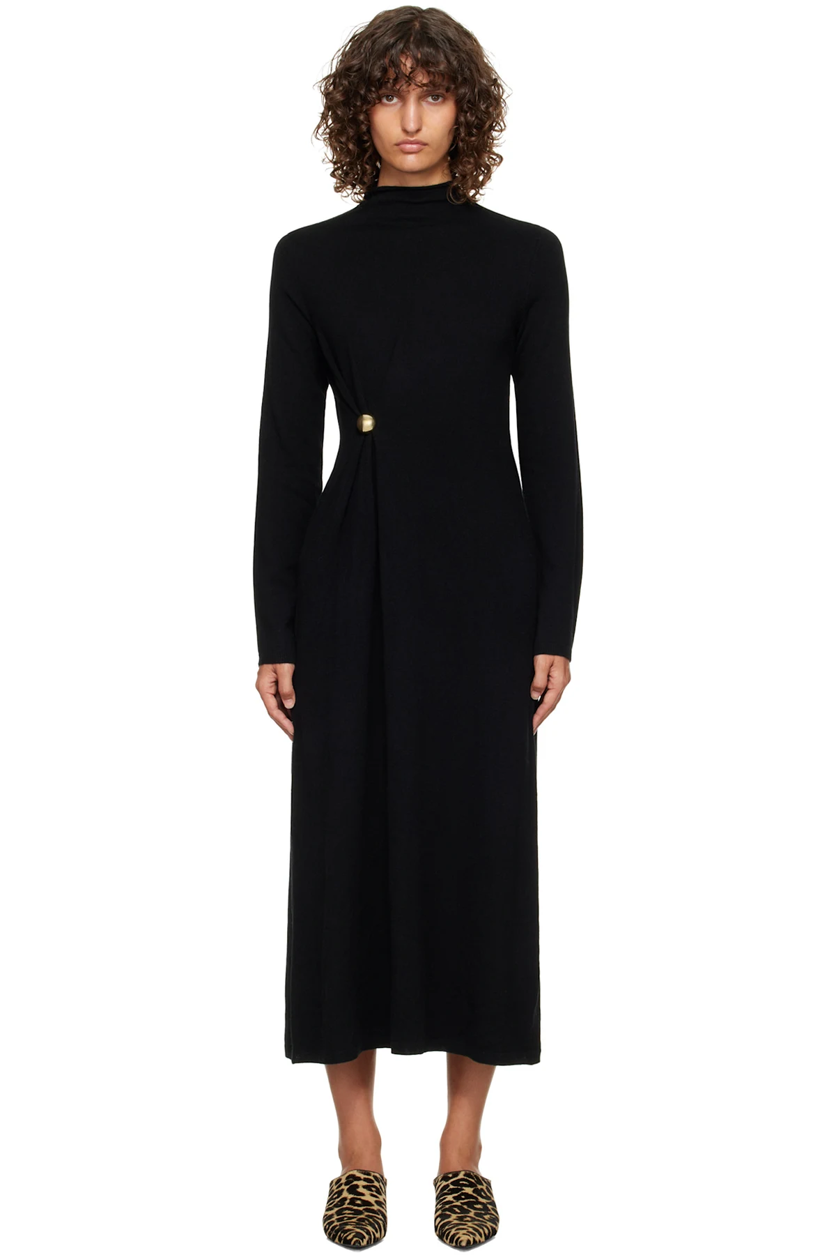 Black Lucero Long Metal Ornament Maxi Dress