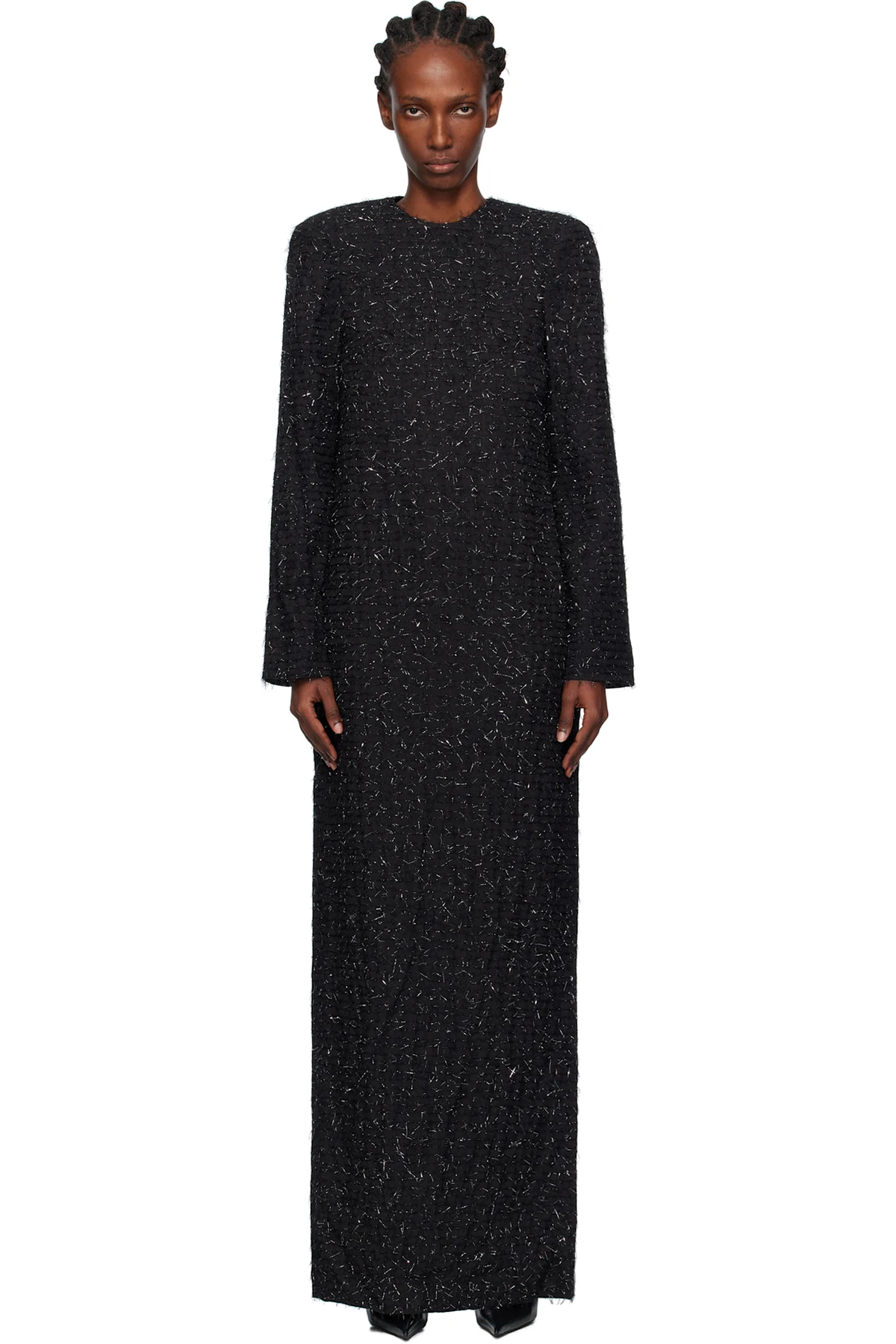 Black Metallic Thread Maxi Dress