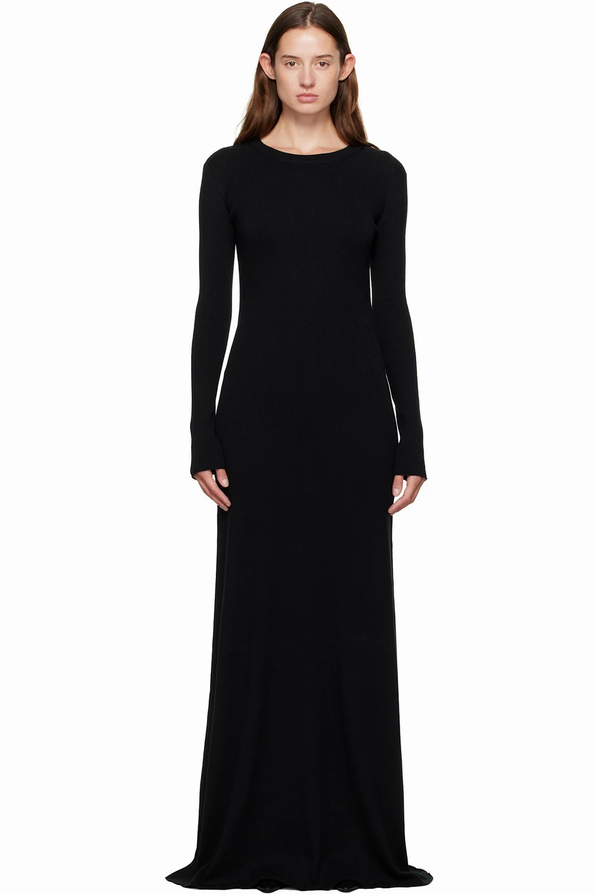 Black Eva Long Open Back Knitted Maxi Dress