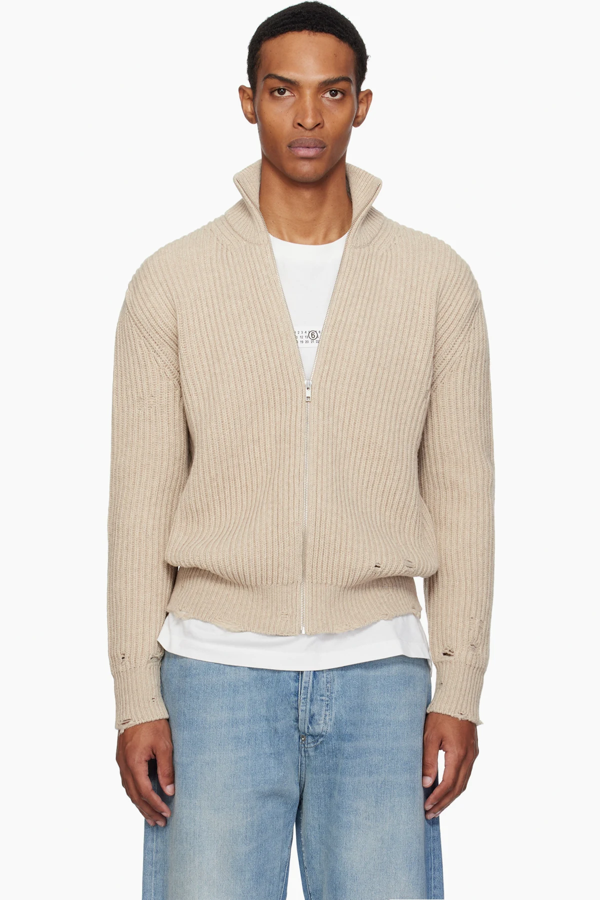 Beige Ribbed Knit Sweater