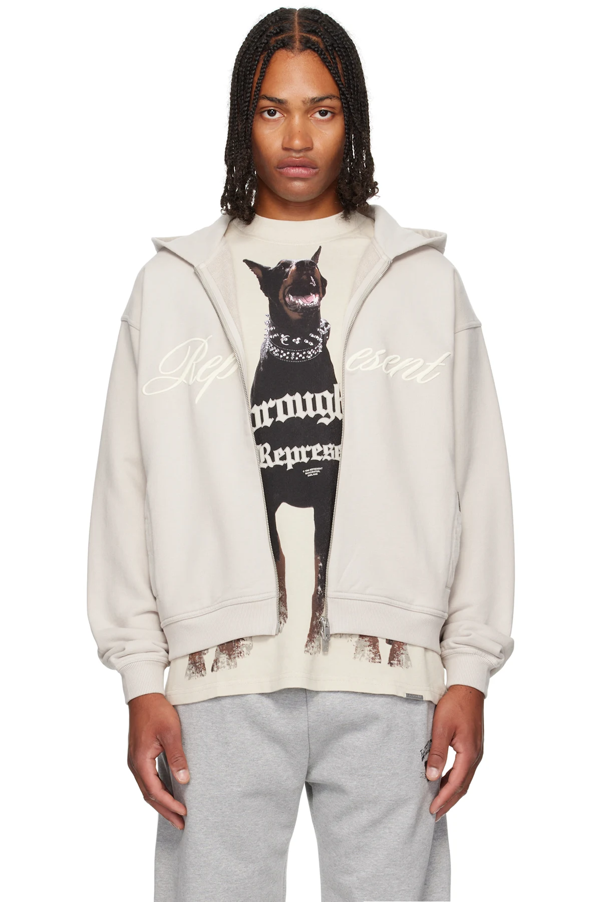 Gray Script Logo Zip Hoodie