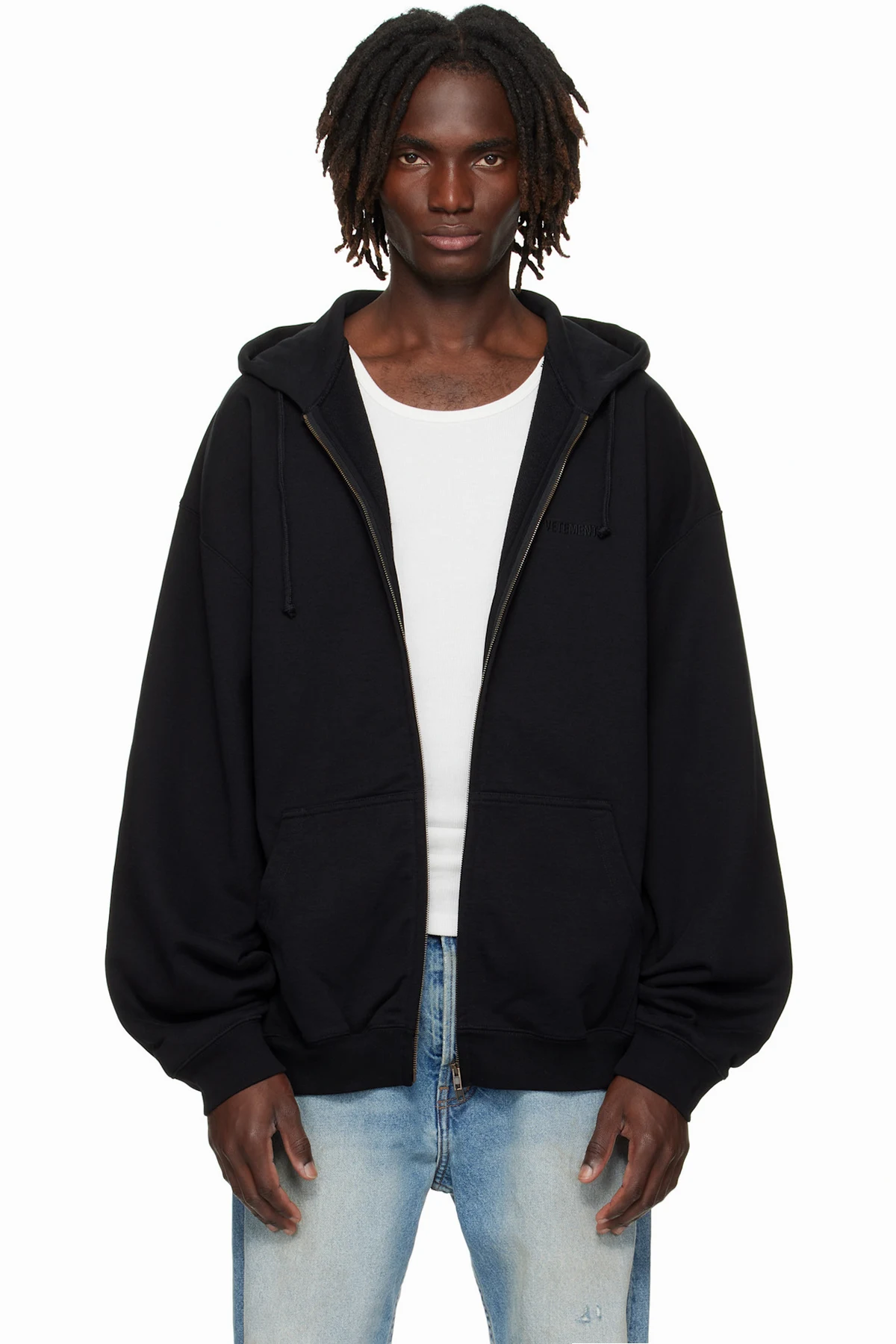 Black Logo Oversized Zip-Up Hoodie