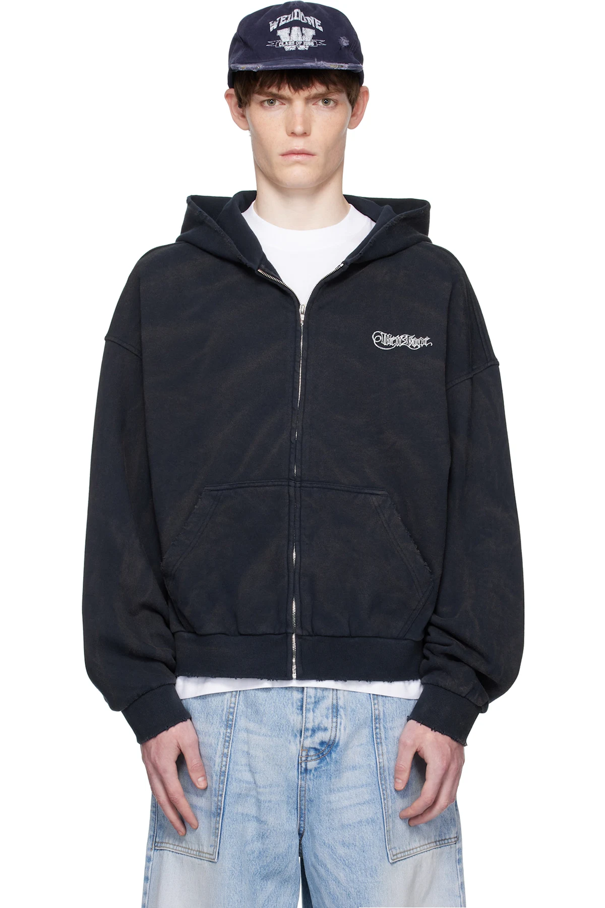 Navy Gothic Logo Printed Hoodie