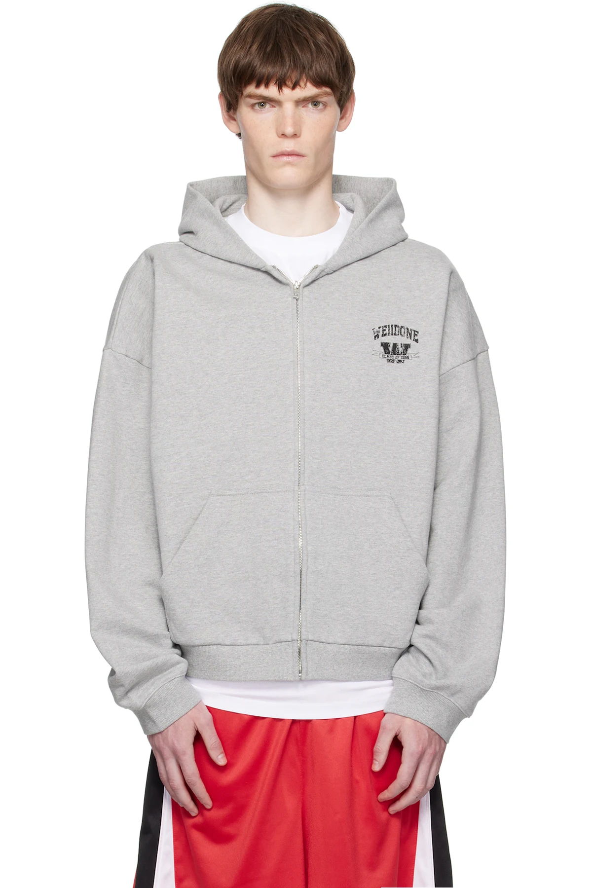 Gray College Zip-Up Hoodie