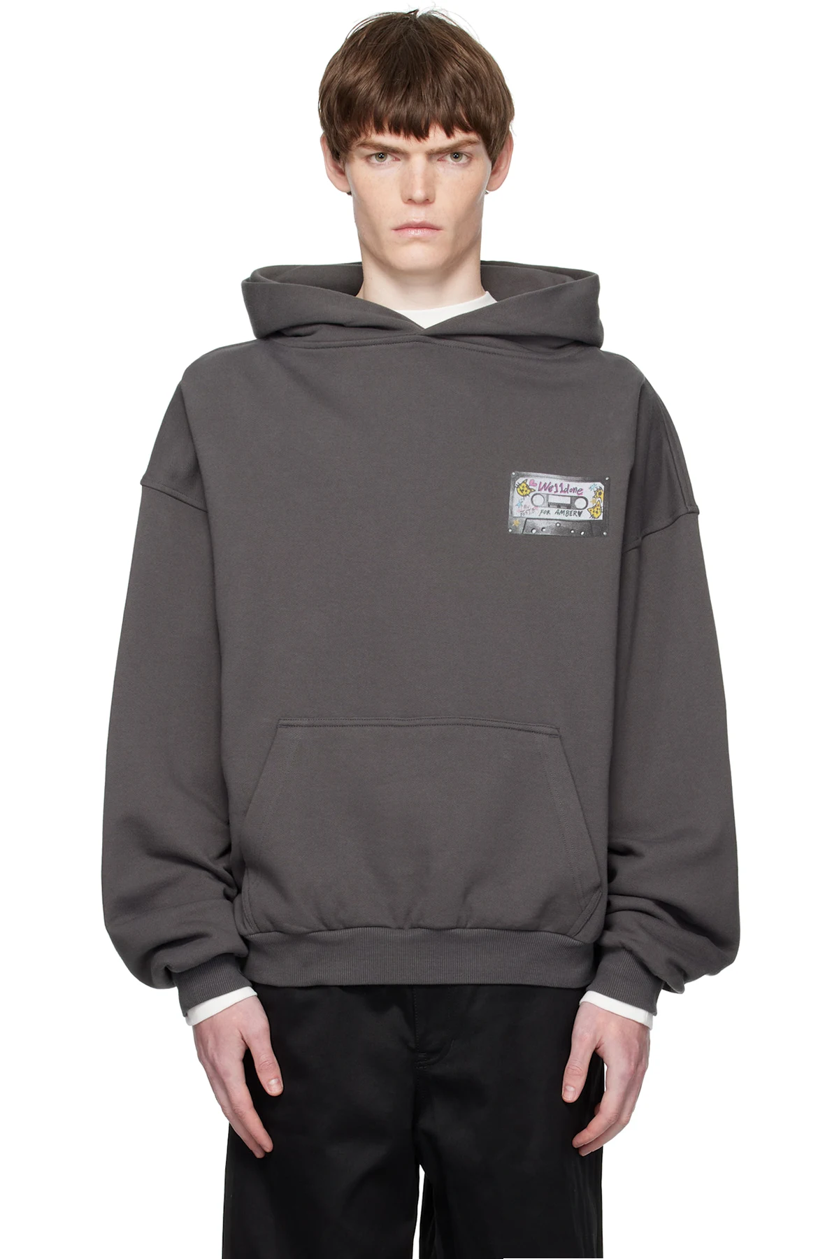 Gray Cassette Tape Print Hoodie