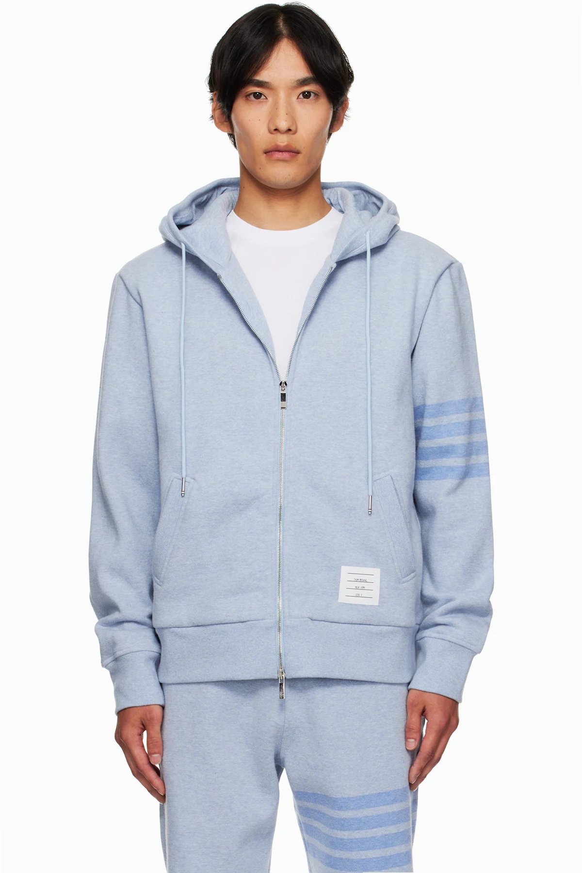 Blue Melange 4-Bar Zip Up Hoodie