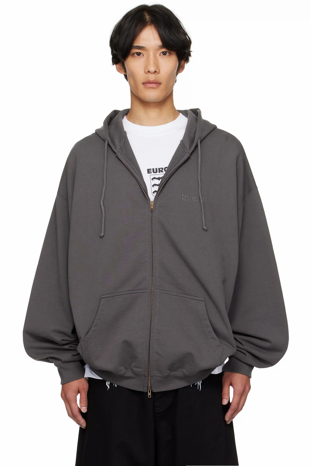 Gray Boxing Logo Oversized Zip-Up Hoodie