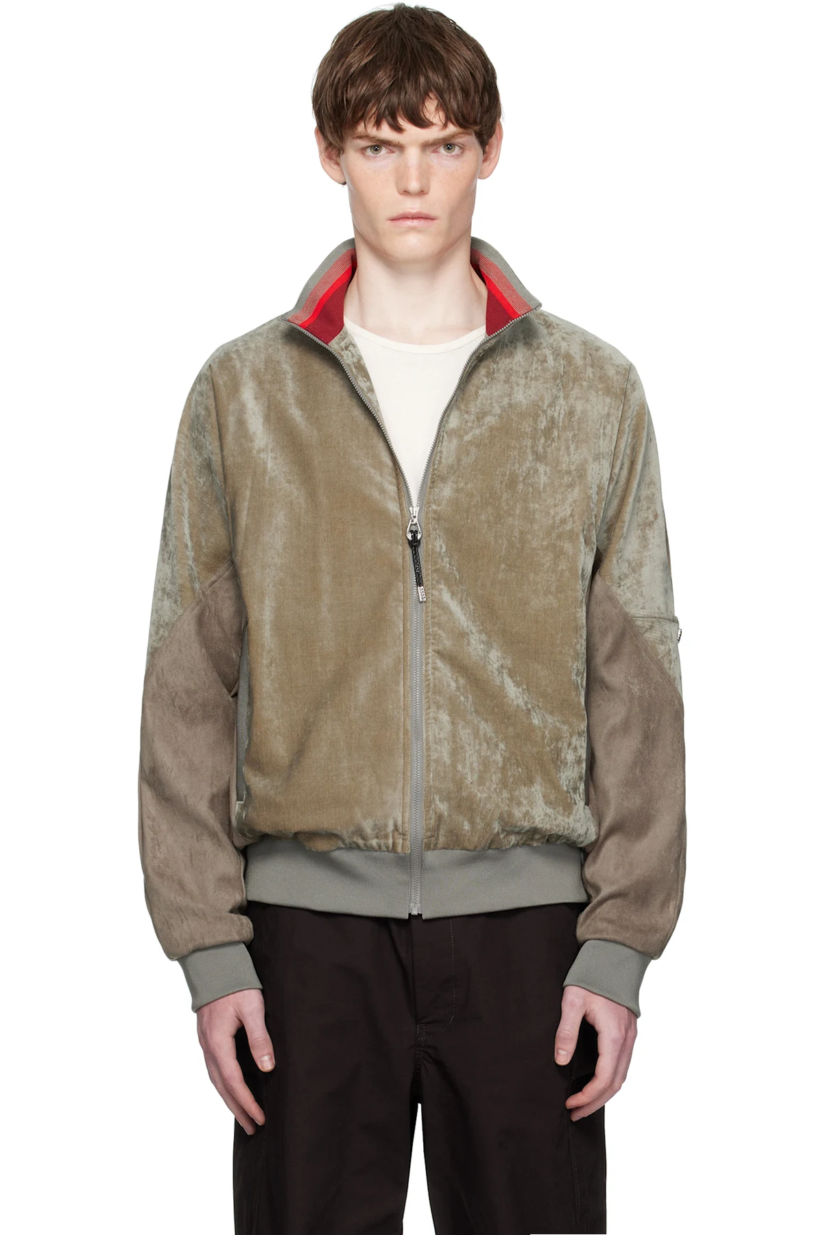 Khaki Velvet Track Jacket
