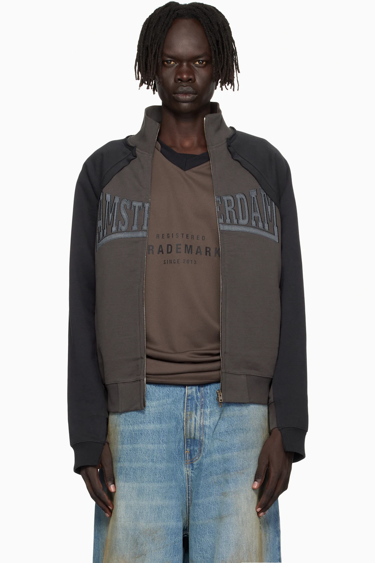 Black & Brown 'Amsterdam' Patched Zip Sweatshirt