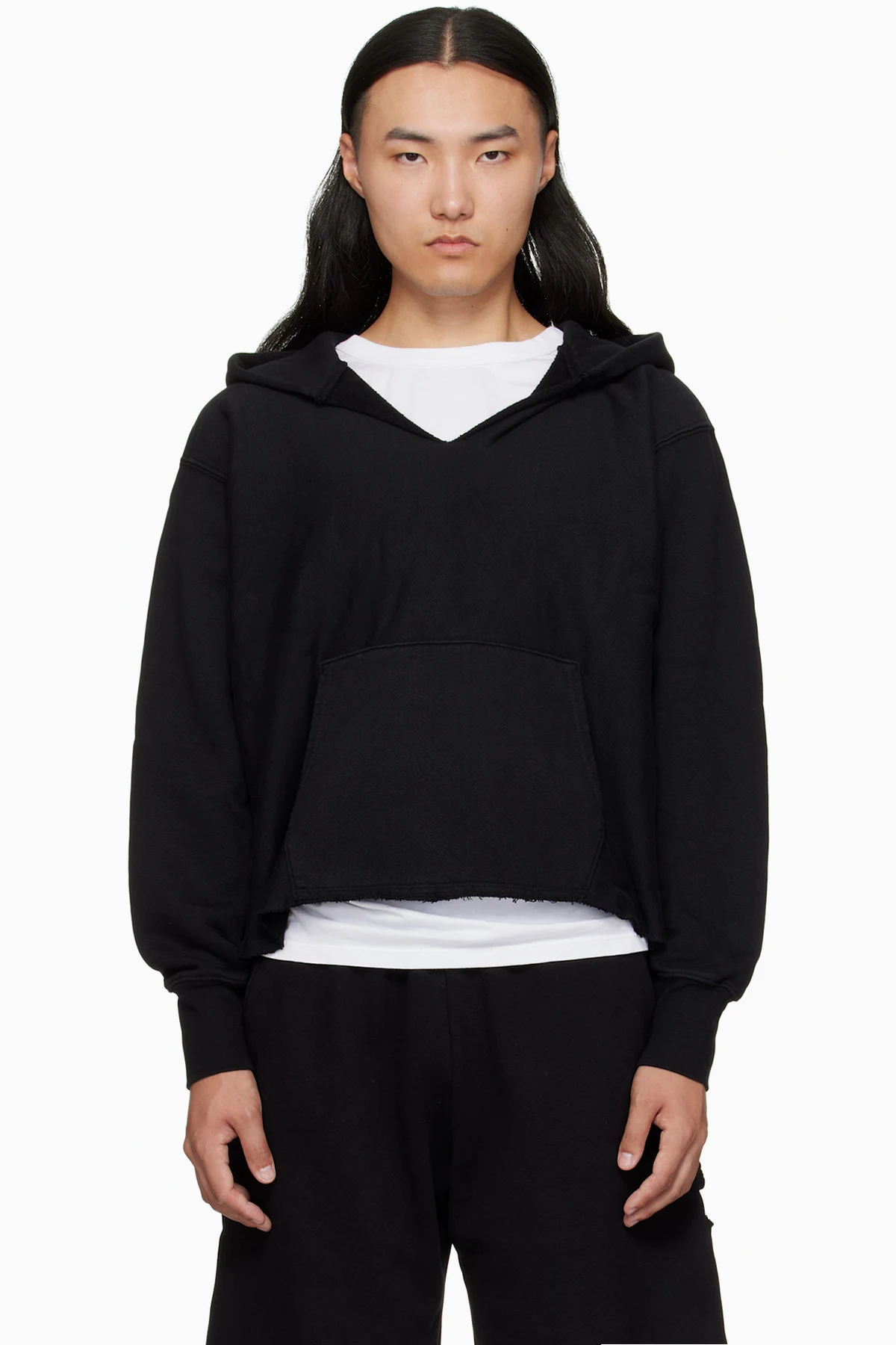 Black Heavyweight Raw Cropped Hoodie