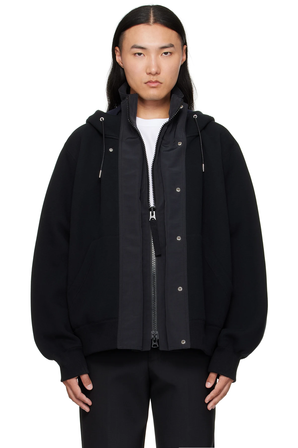 Black Sponge Sweat & Grosgrain Hoodie