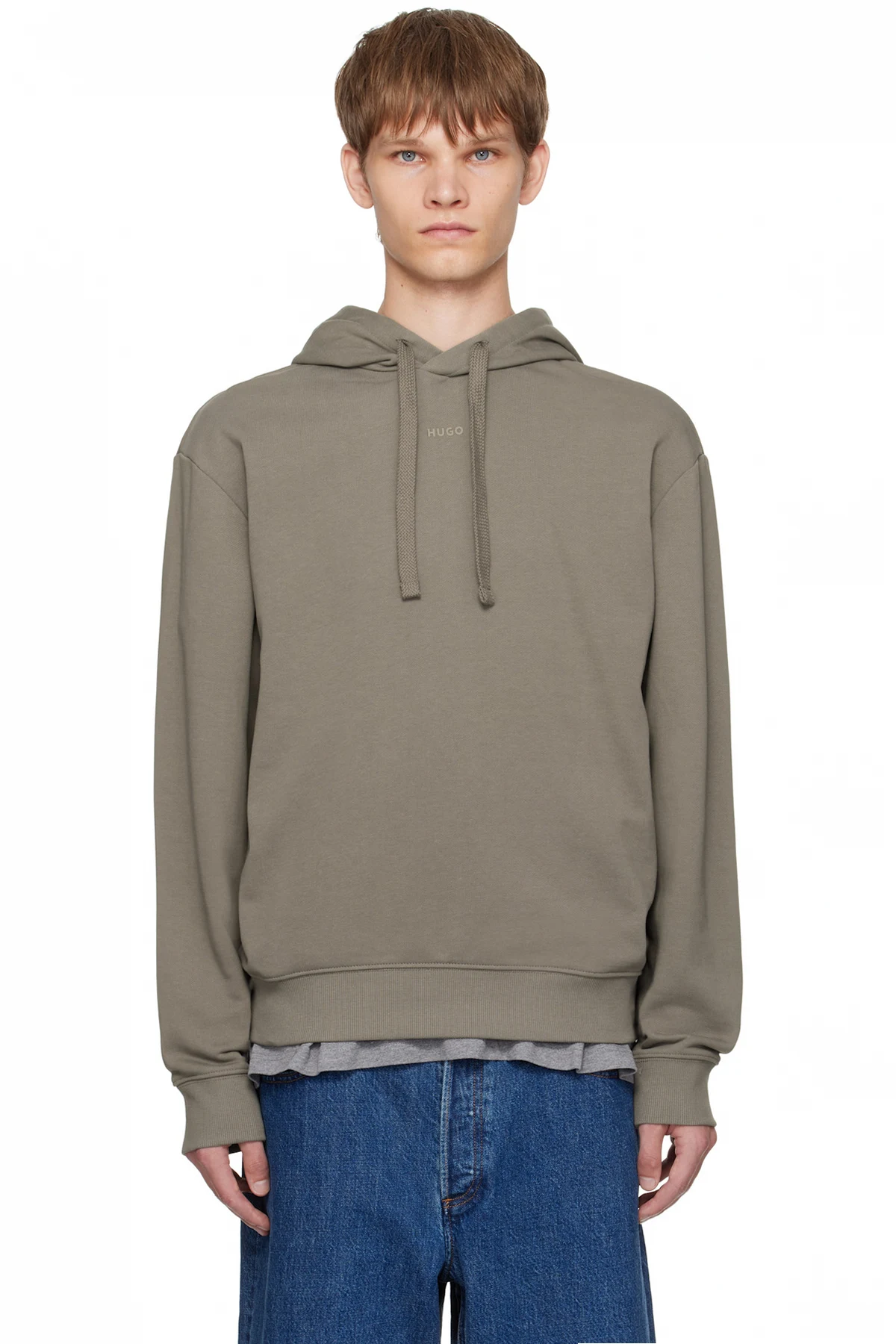 Taupe Cotton-Terry Relaxed-Fit Hoodie