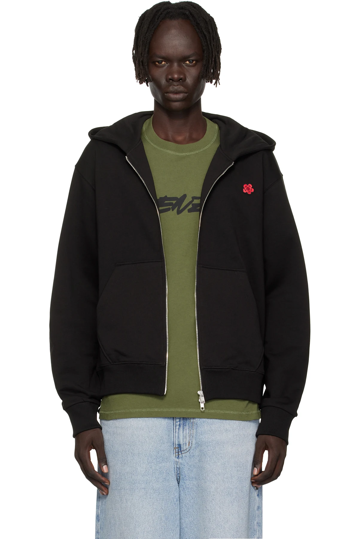 Black Kenzo Paris 'Boke Flower' Embroidered Zipped Hoodie