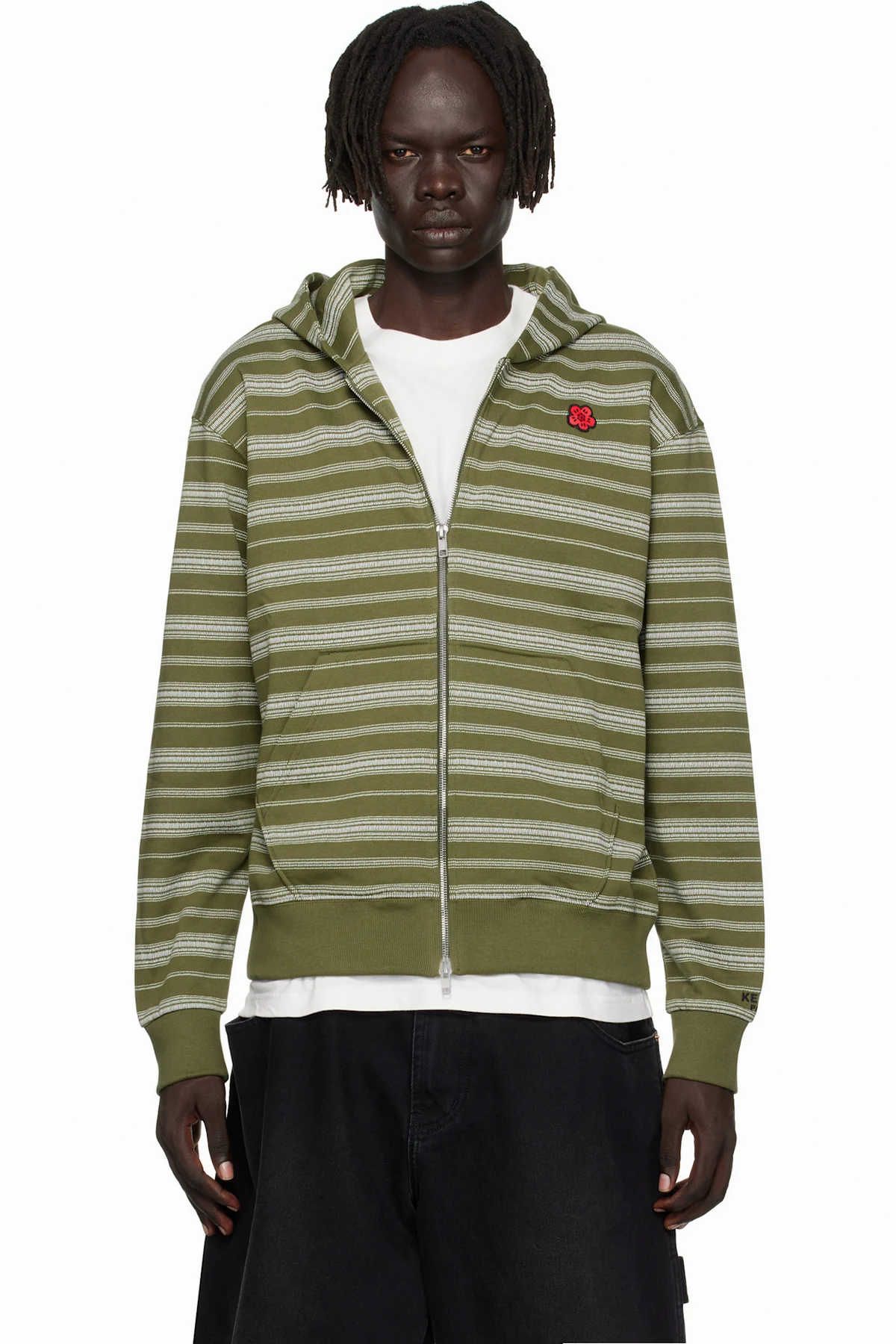 Khaki Kenzo Paris 'Boke Flower' Striped Embroidered Hoodie