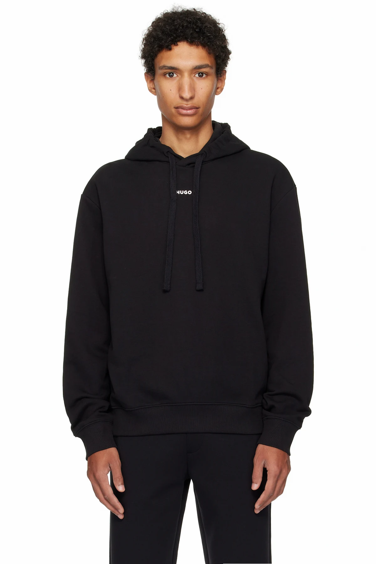 Black Cotton-Terry Relaxed-Fit Hoodie
