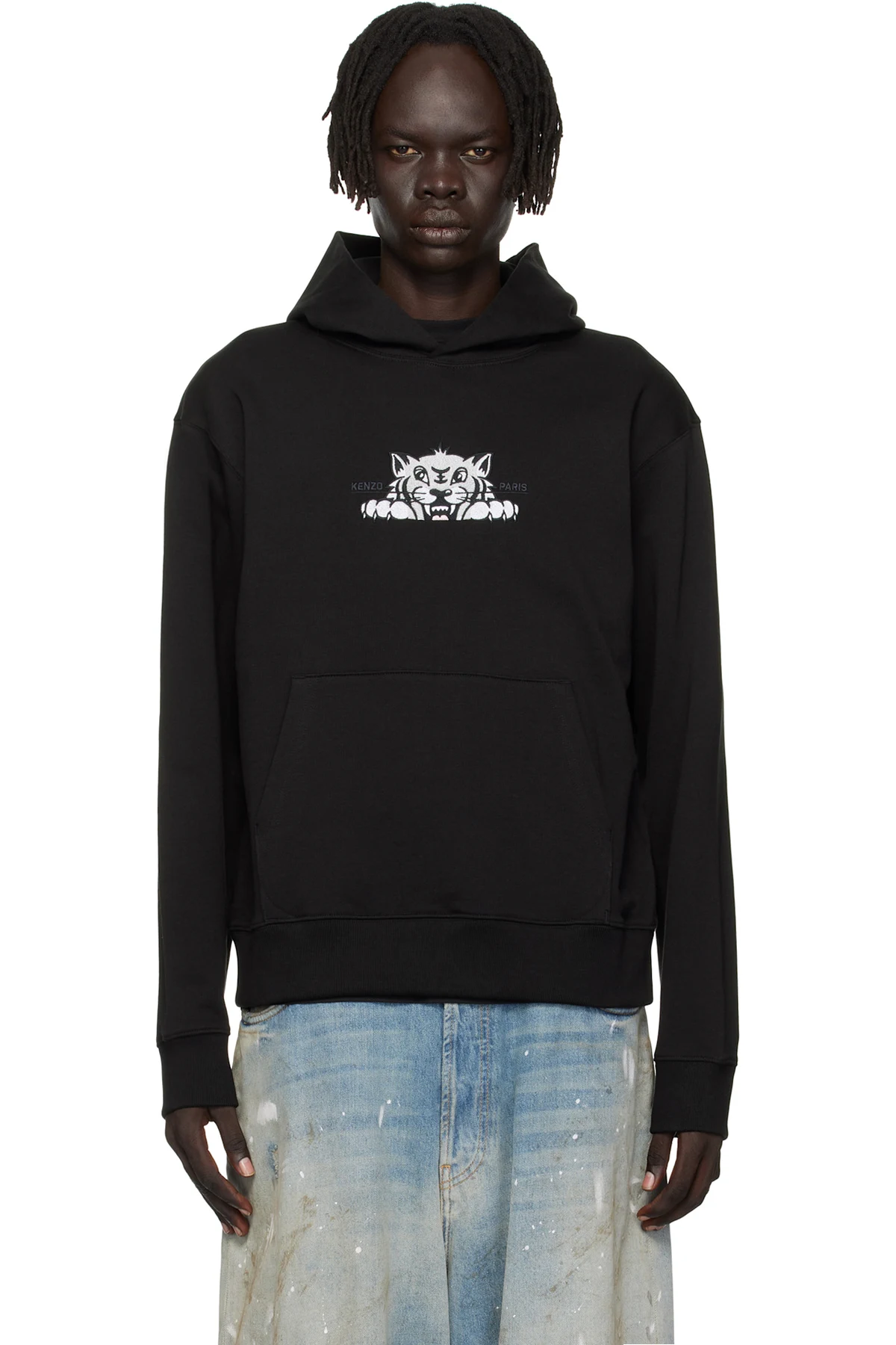 Black Kenzo Paris 'KENZO Happy Tiger' Embroidered Hoodie