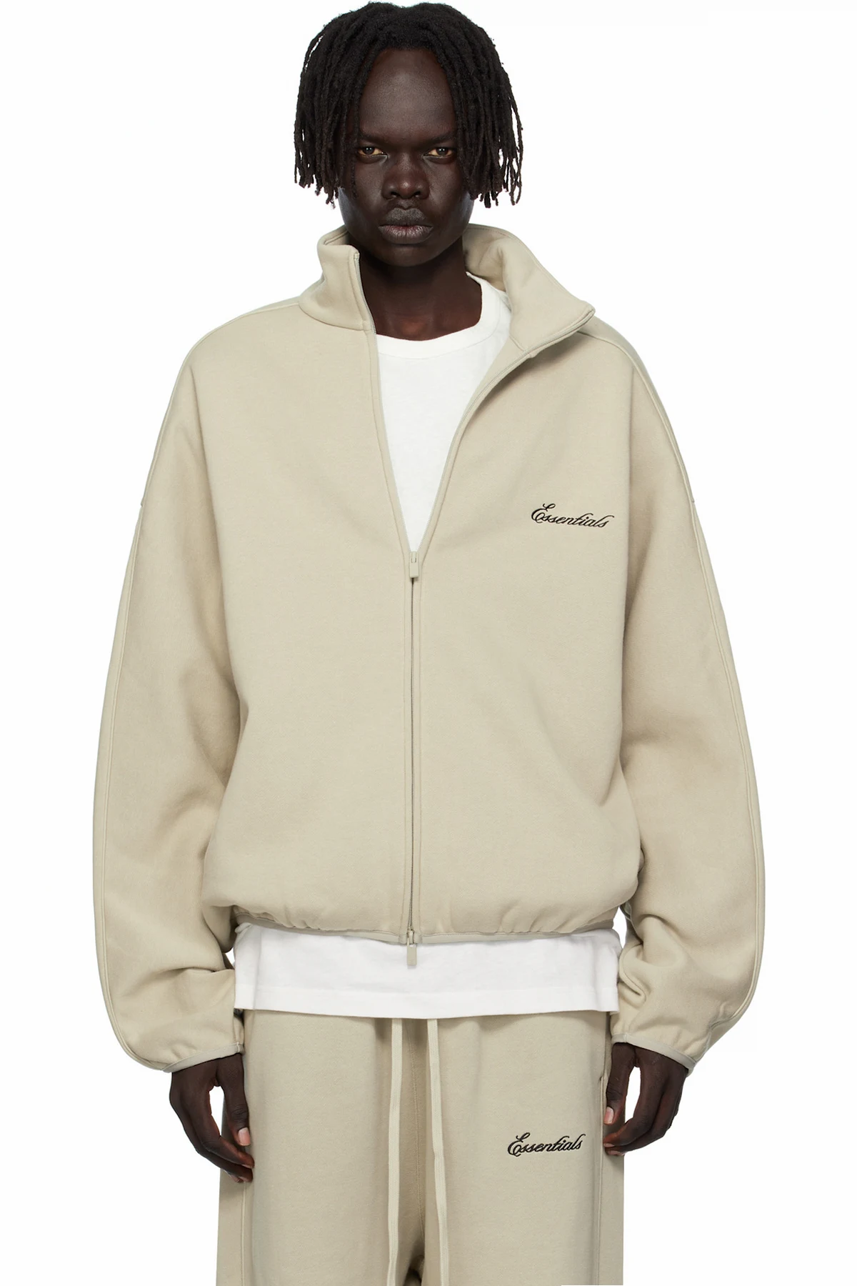 Taupe Modern Fit Fleece Track Jacket