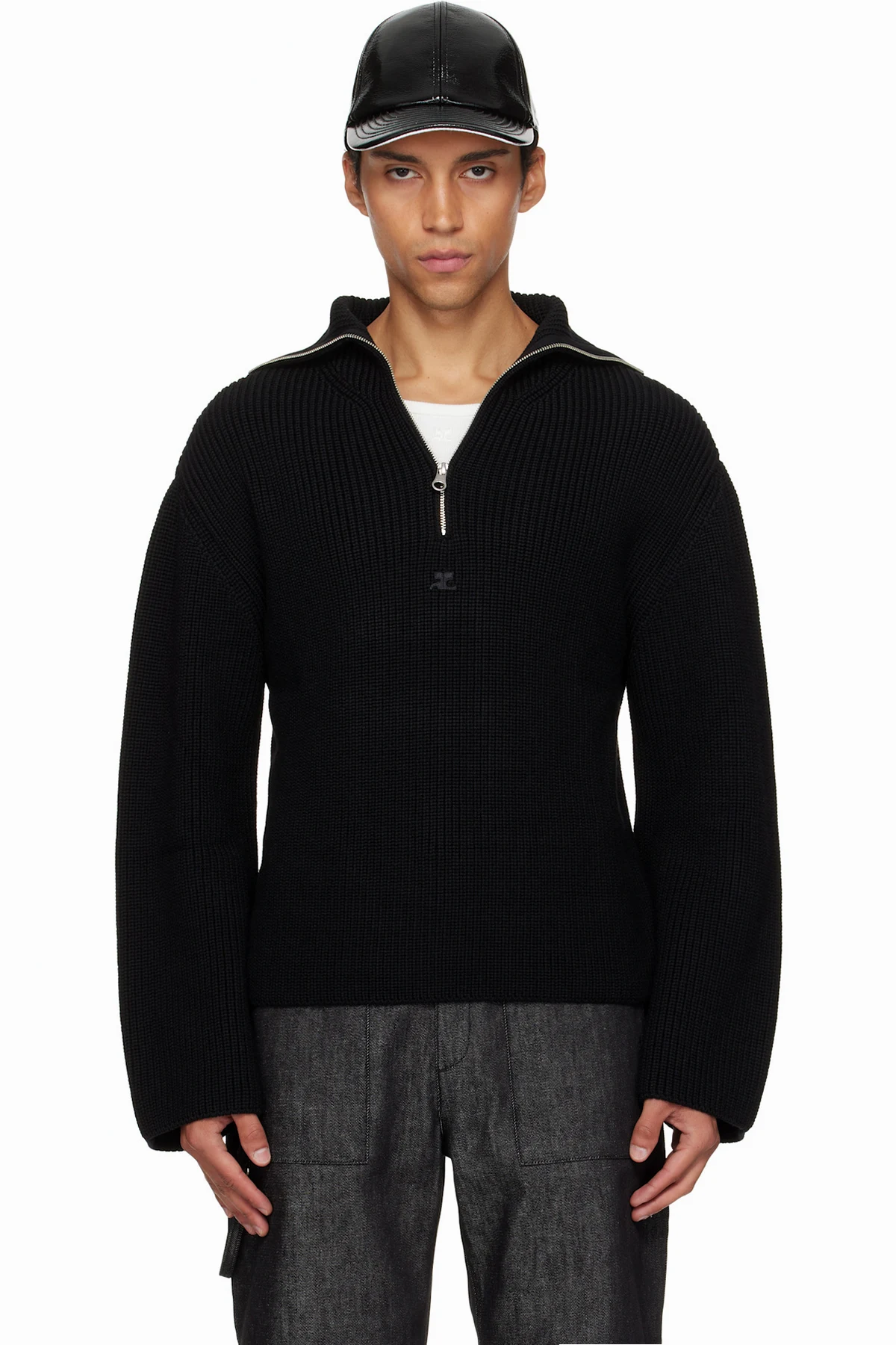 Black Ribbed Wool Trucker Sweater