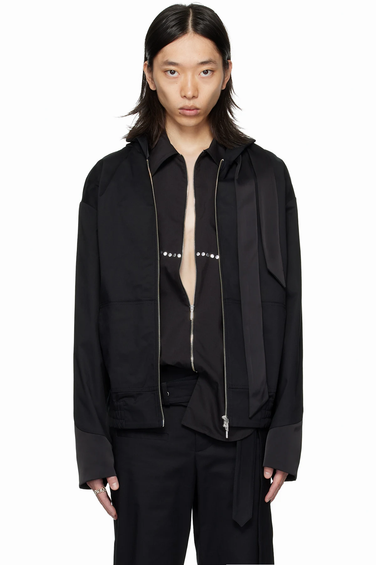 Black Hooded Scarf Jacket