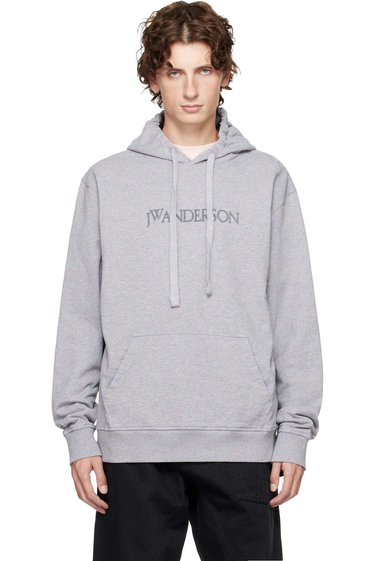 Gray Logo Embroidery Hoodie