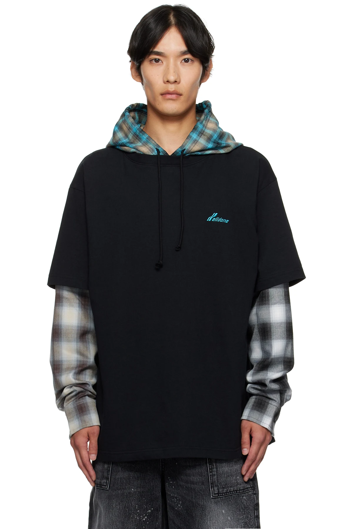 Black Checkered Layered Hoodie