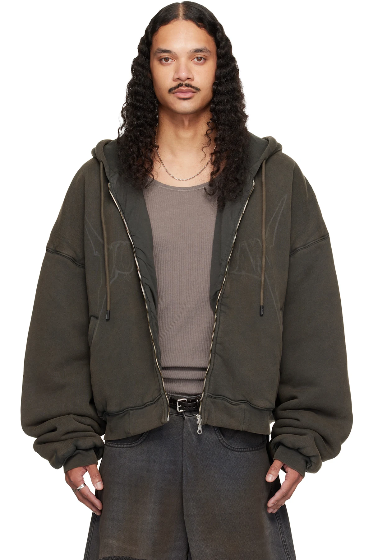 Gray Washed Out Zip Up Hoodie