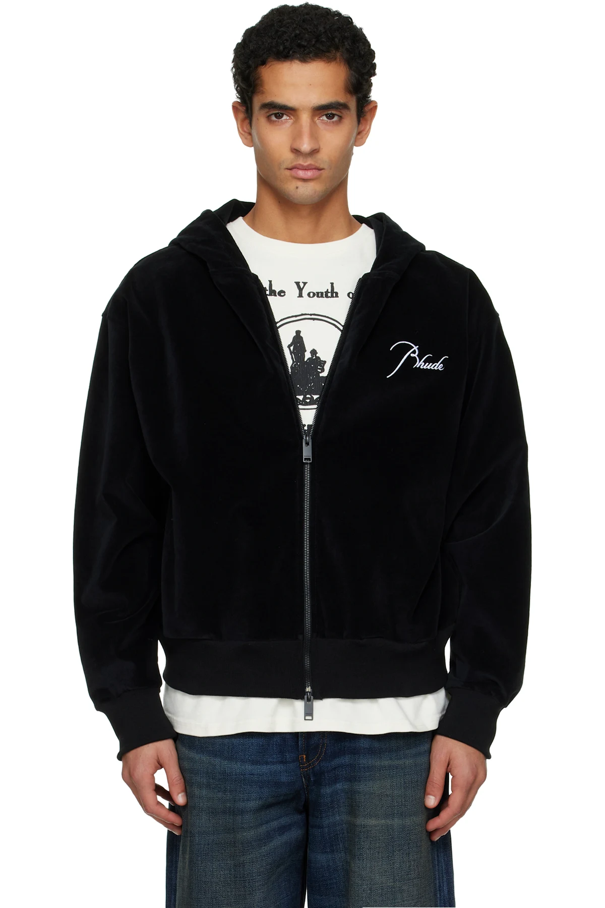 Black Velour Classique Zip-Up Hoodie