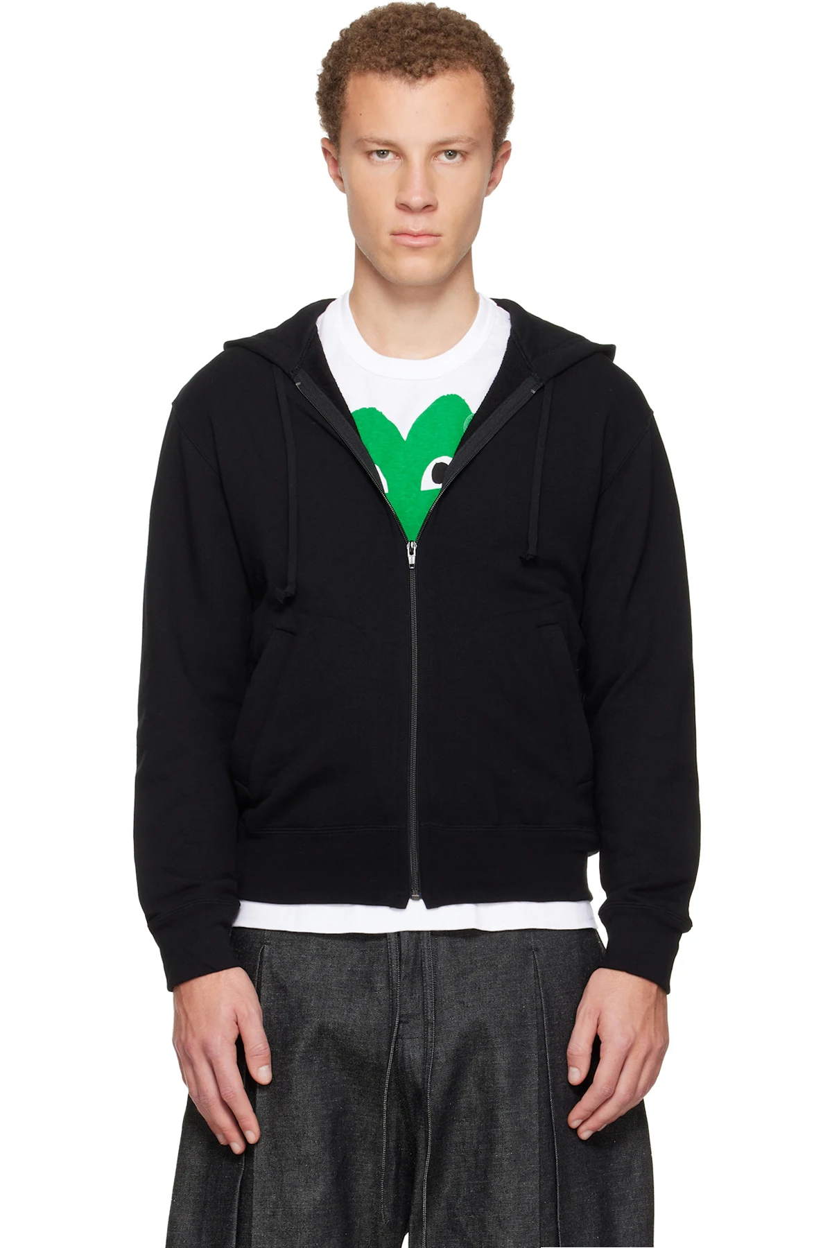 Black Zip Reverse Heart Hoodie