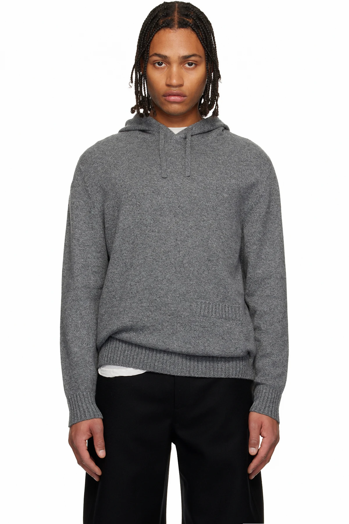 Gray Cashmere Knit Hoodie