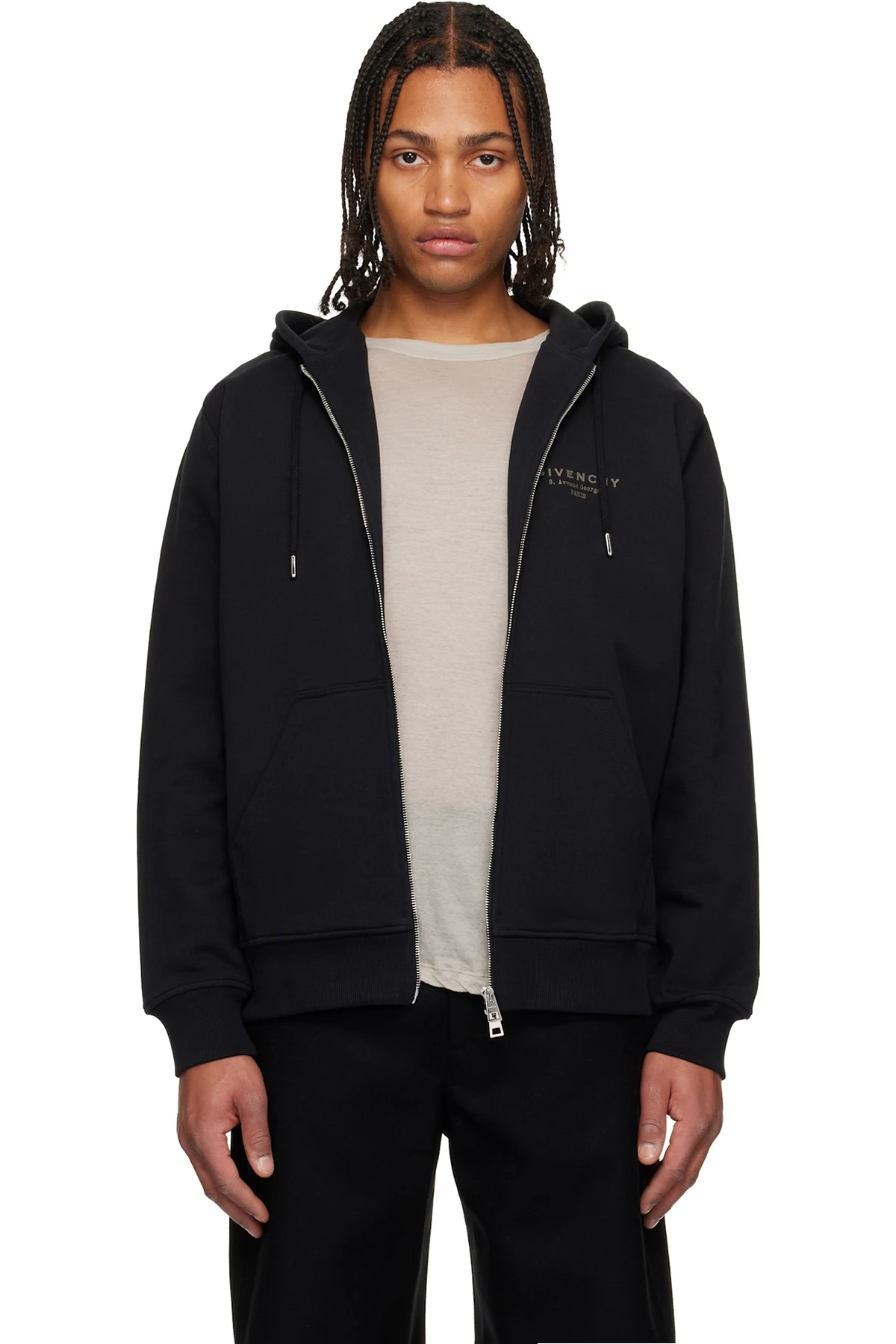 Black Zipped 'GIVENCHY' Stamp Print Hoodie