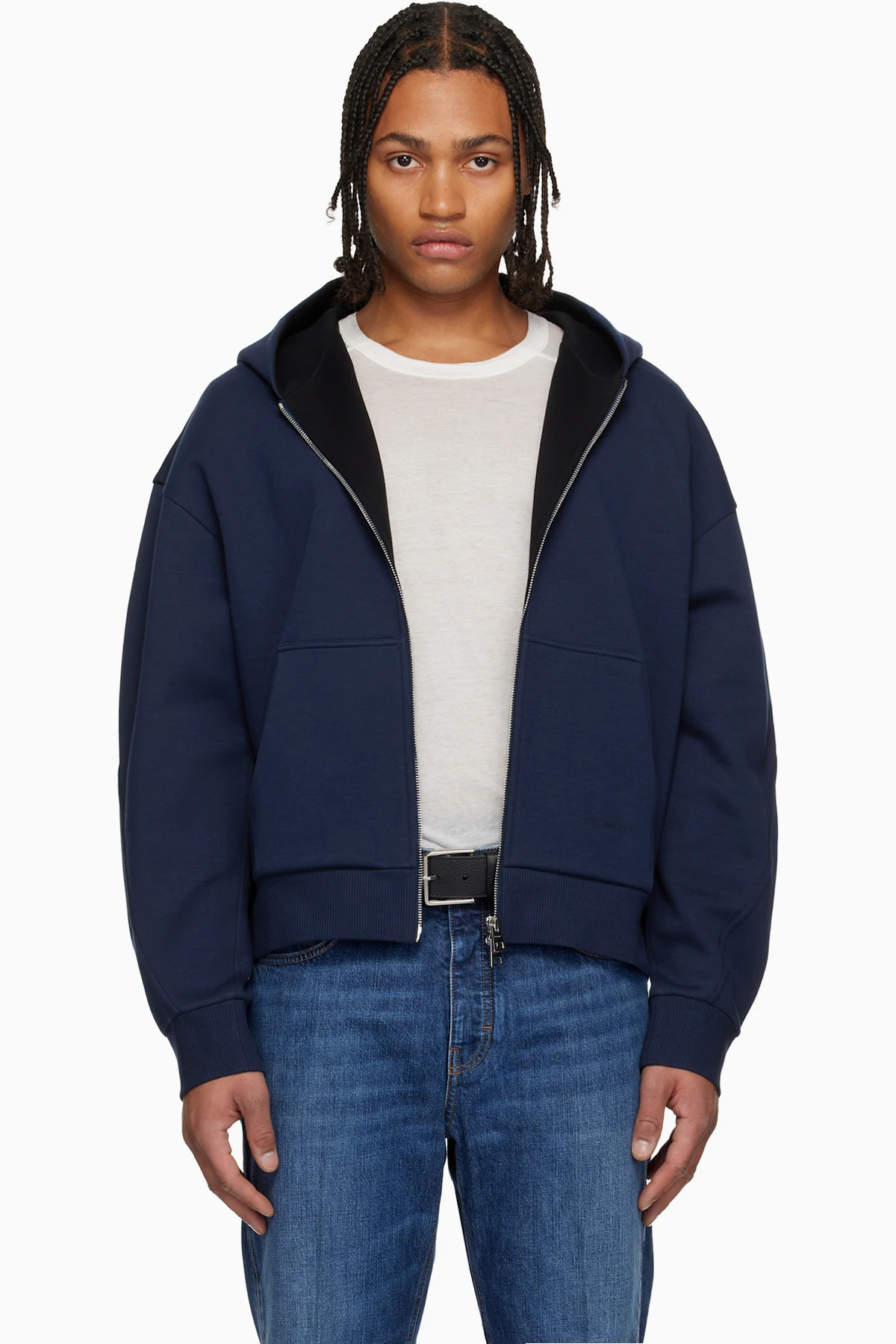 Navy Zipped Scuba Hoodie