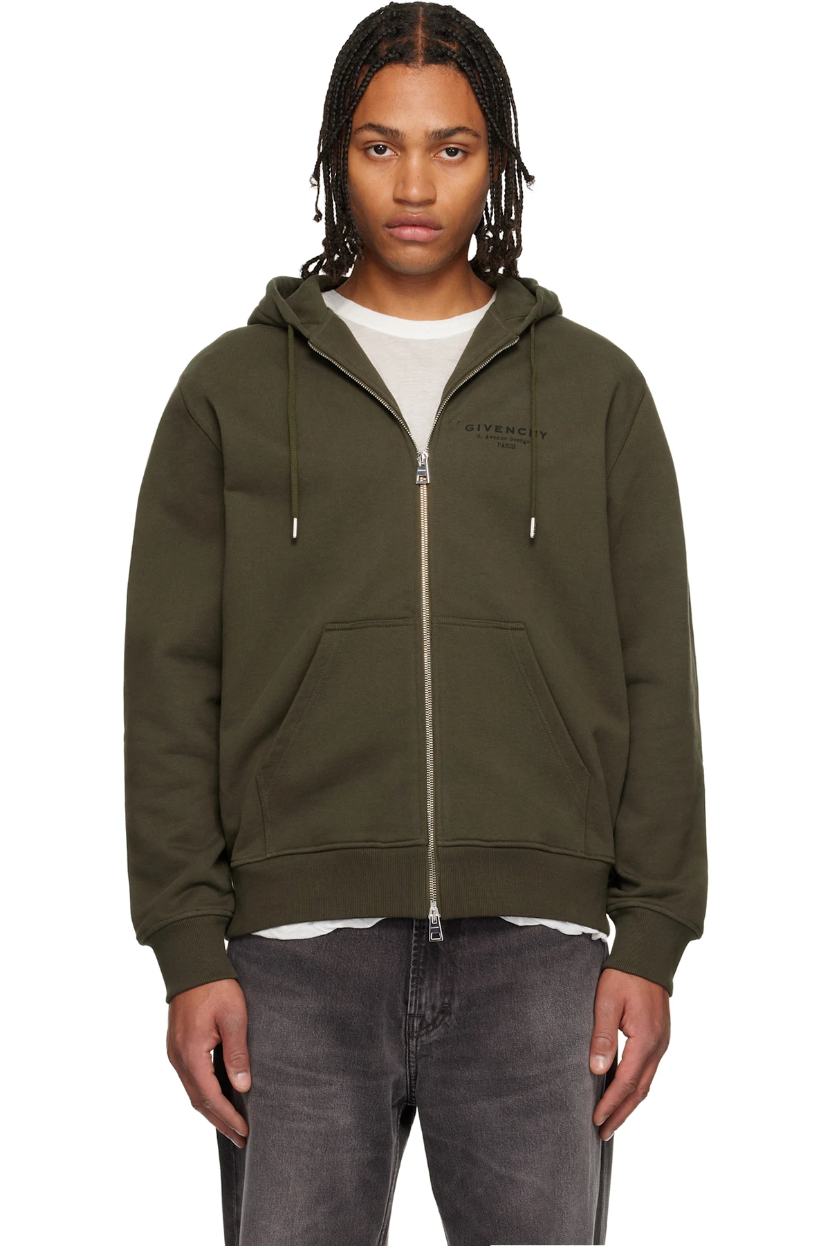Khaki Zipped Fleece Hoodie