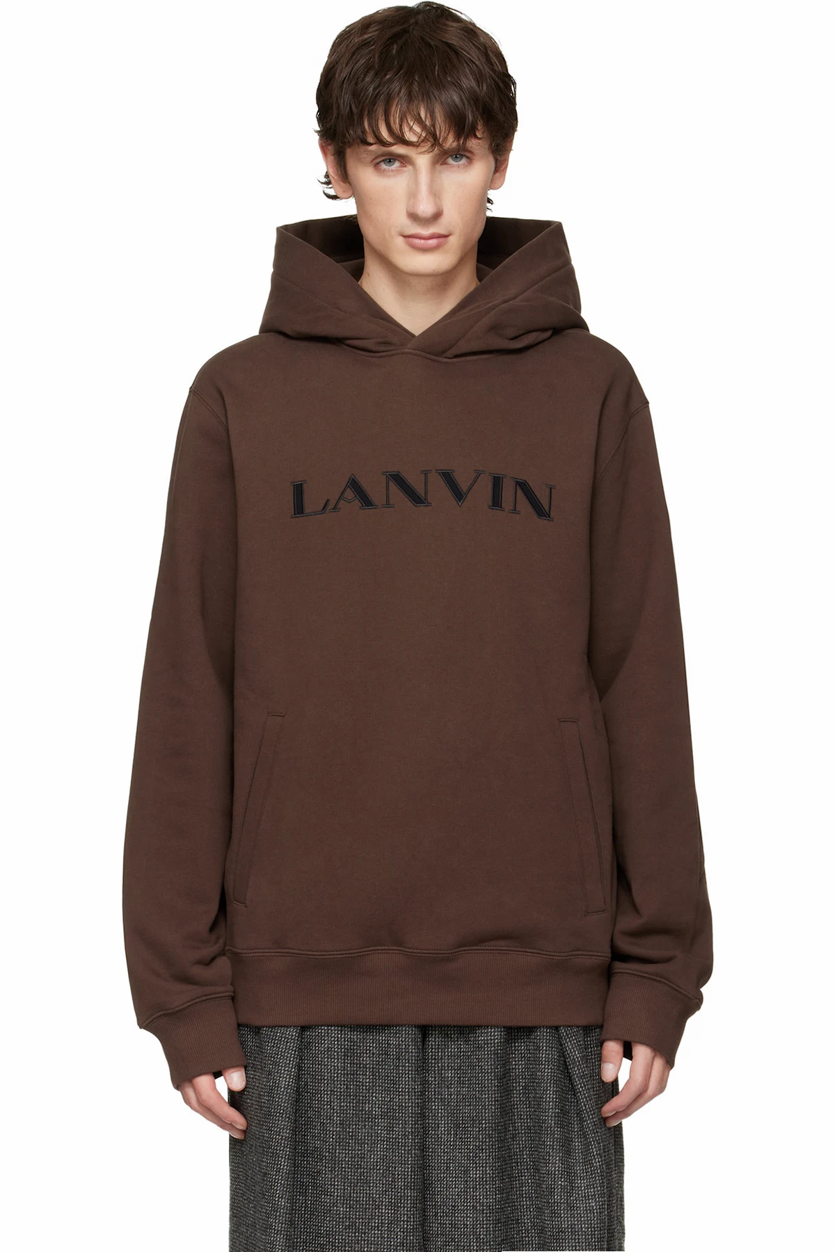 Brown 'Lanvin' Embroidered Cotton Hoodie