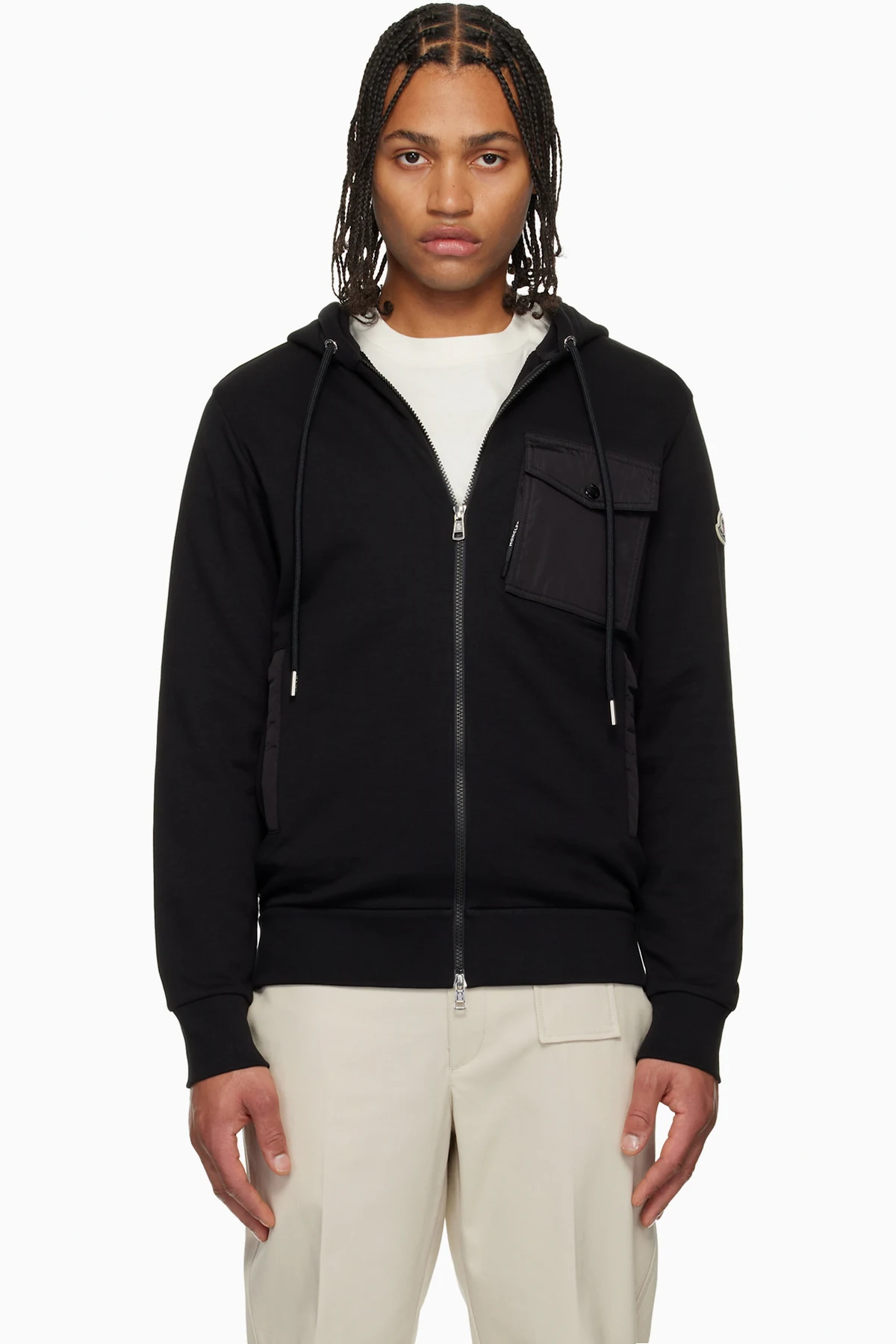 Black Cotton Blend Zip-Up Hoodie
