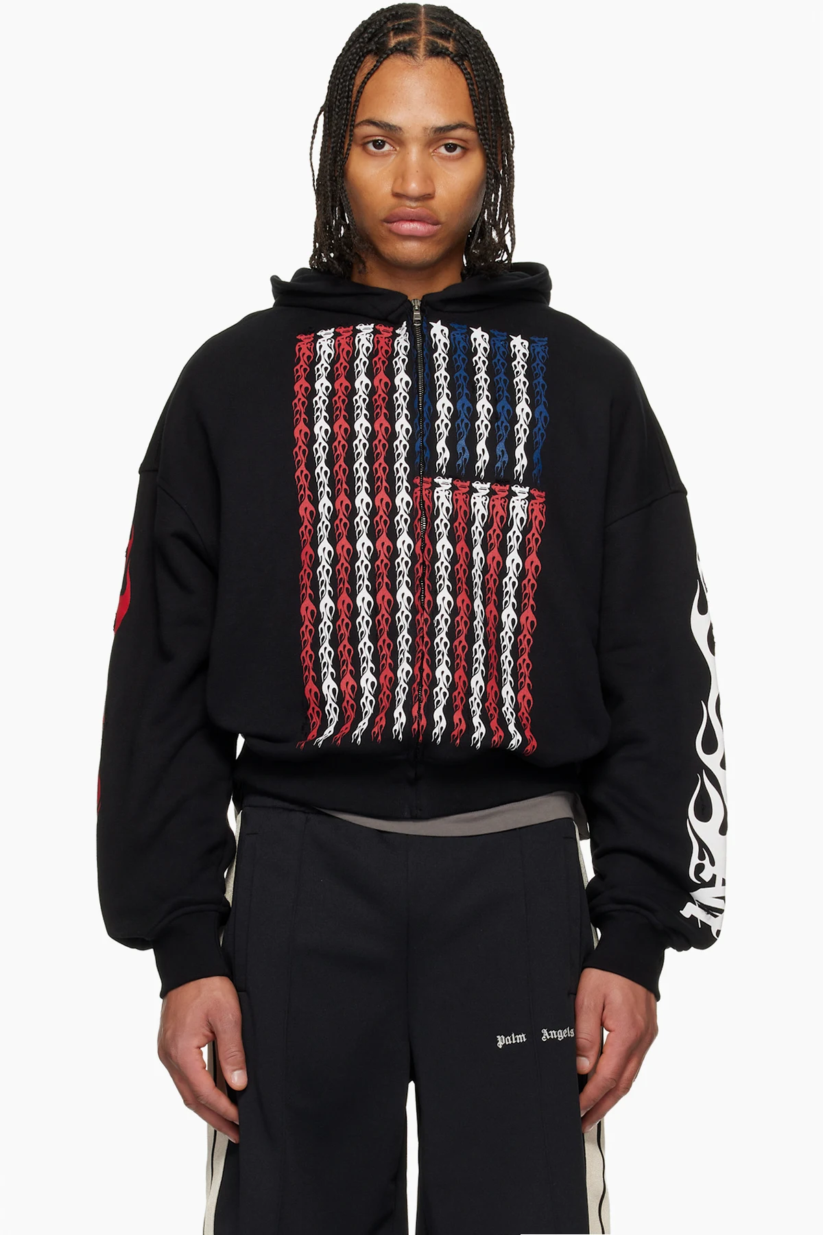 Black Flames Flag Zip Hoodie