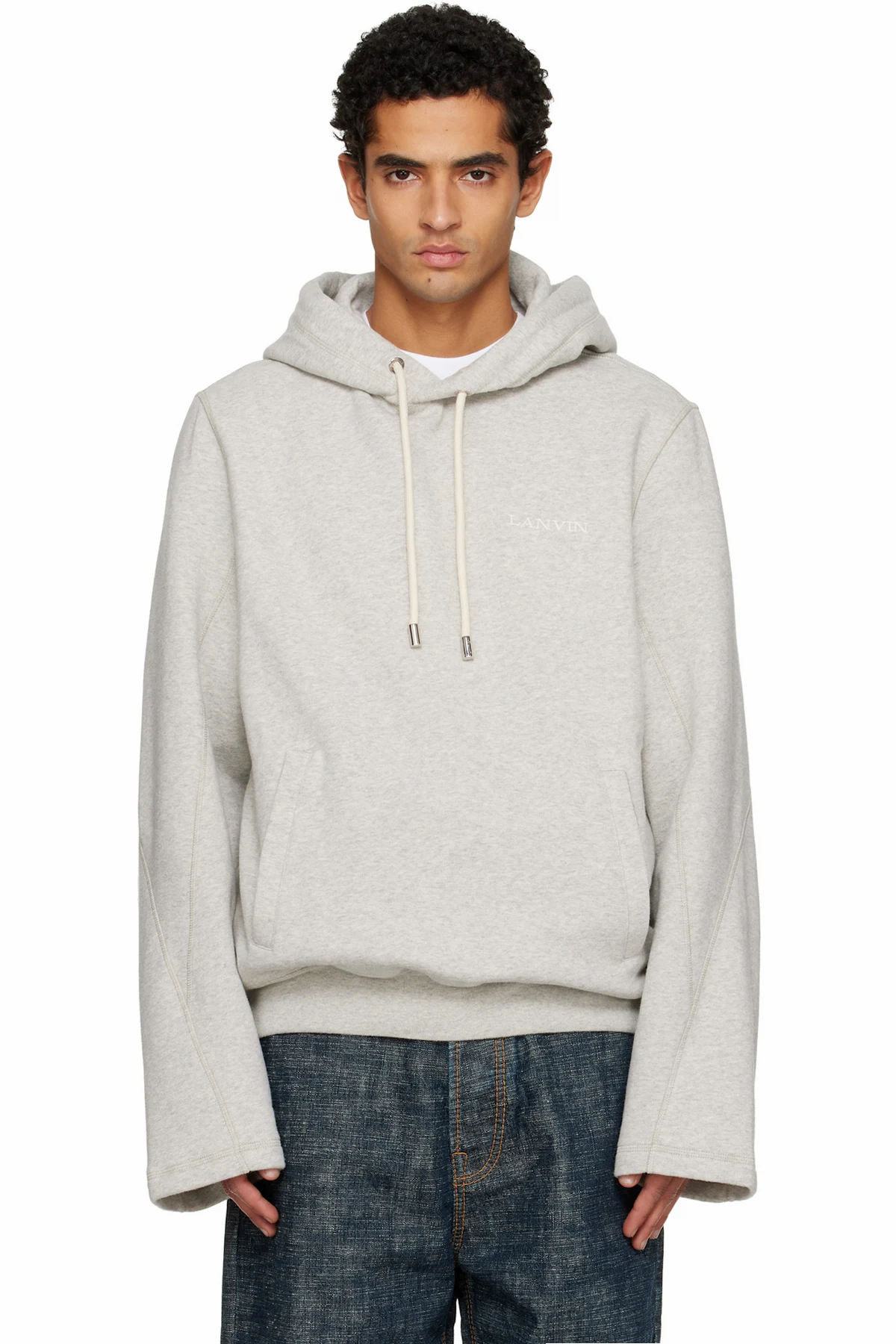 Gray Cotton Fleece & Cashmere Hoodie