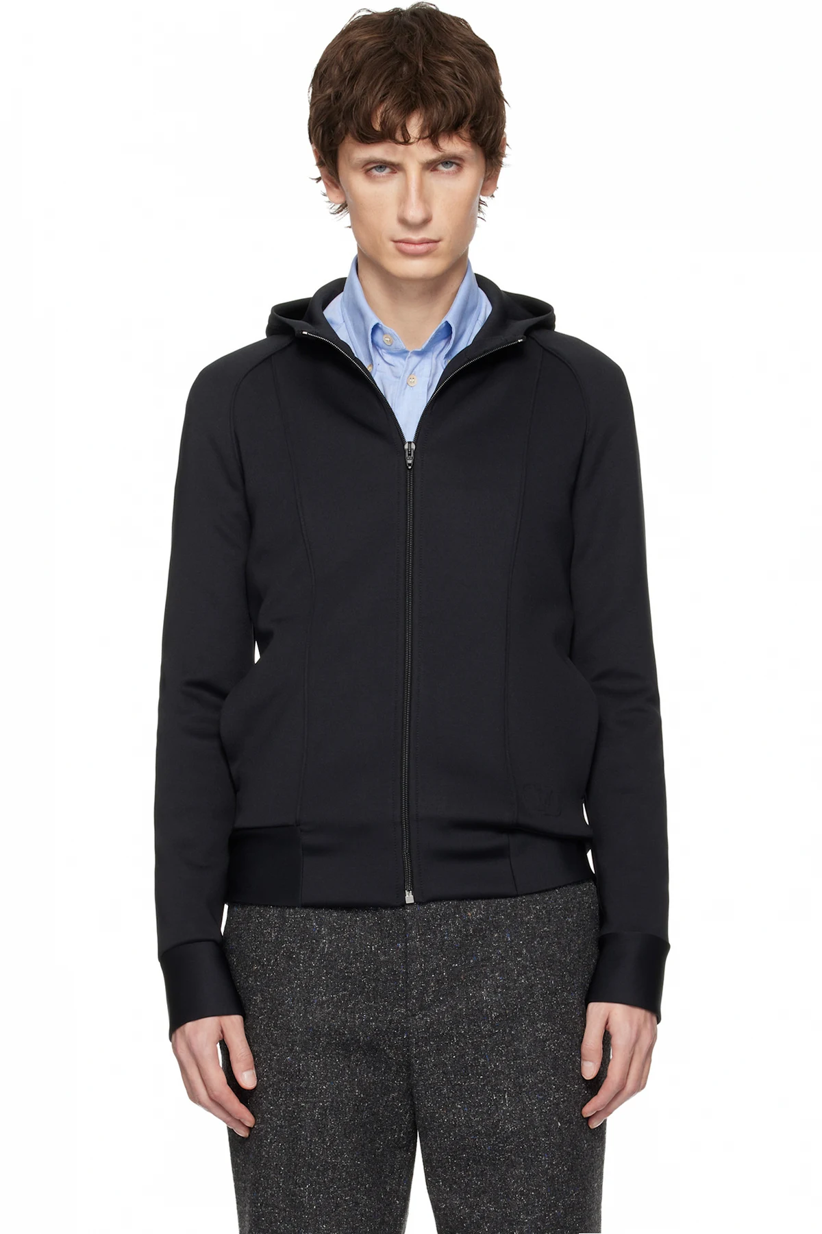 Black Neoprene Embossed VLogo Hoodie