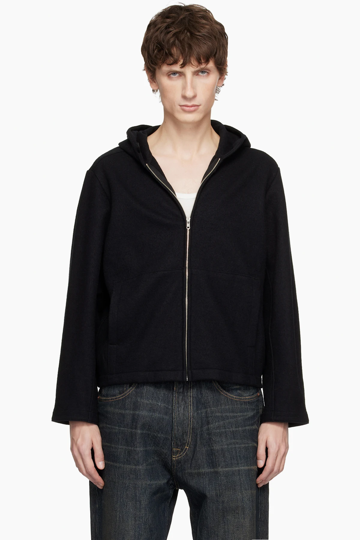 Black Wool Zip Hoodie