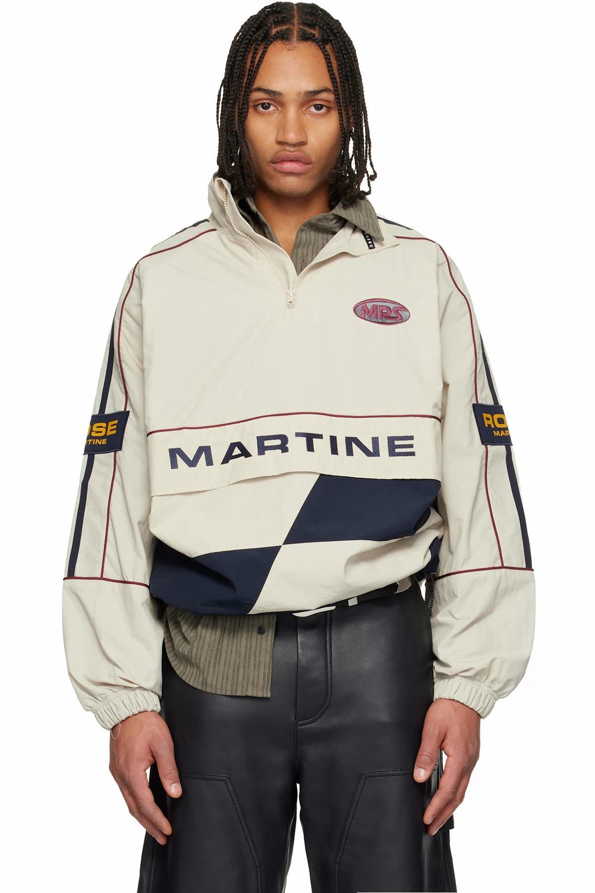 Beige & Navy Hockey Track Jacket