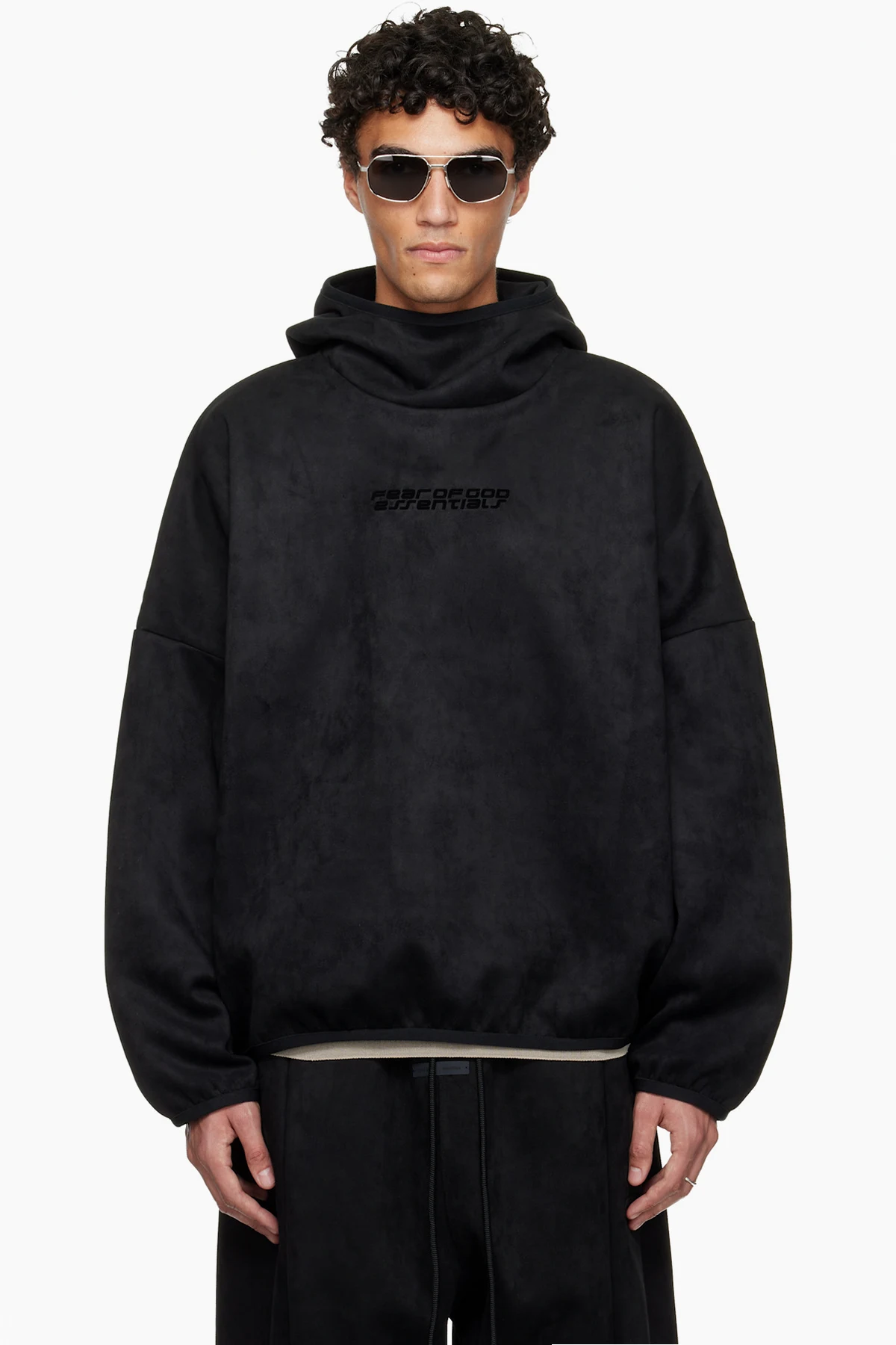 Black Holiday Faux-Suede Fleece Modern Hoodie