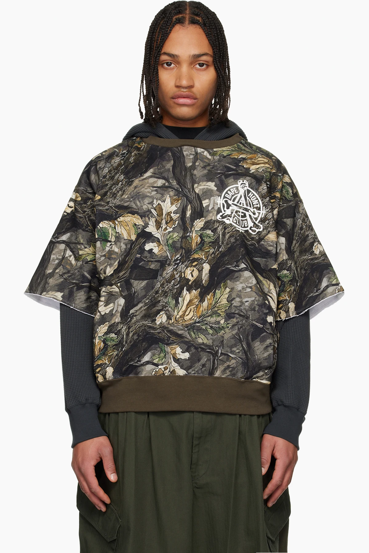 Khaki Tree Edge Camo Layered Pullover Hoodie