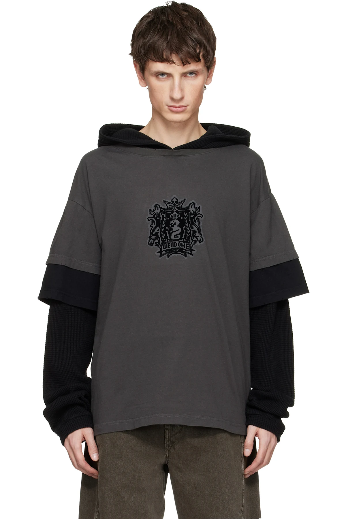 Black & Gray Layered-Over Hoodie