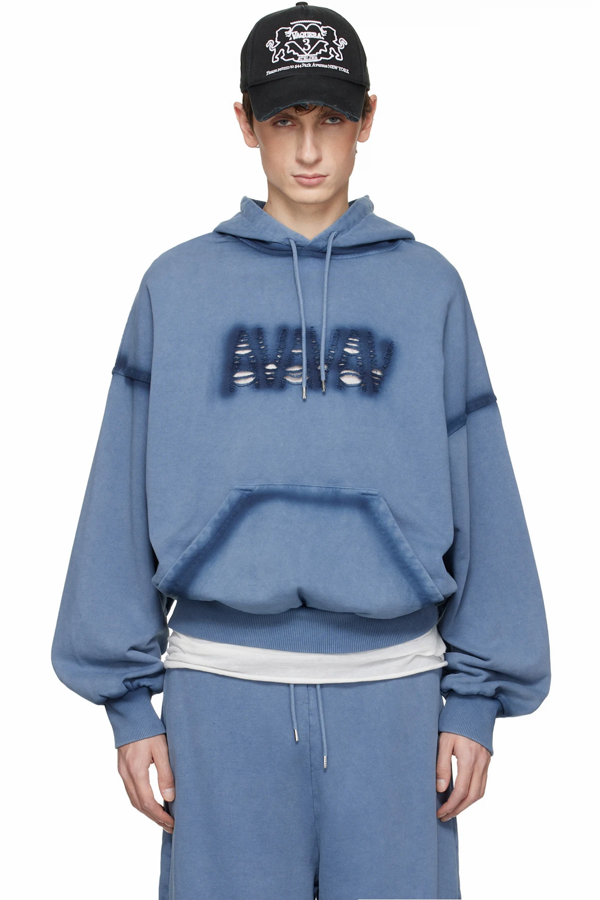 Blue Shoulderless Logo Hoodie