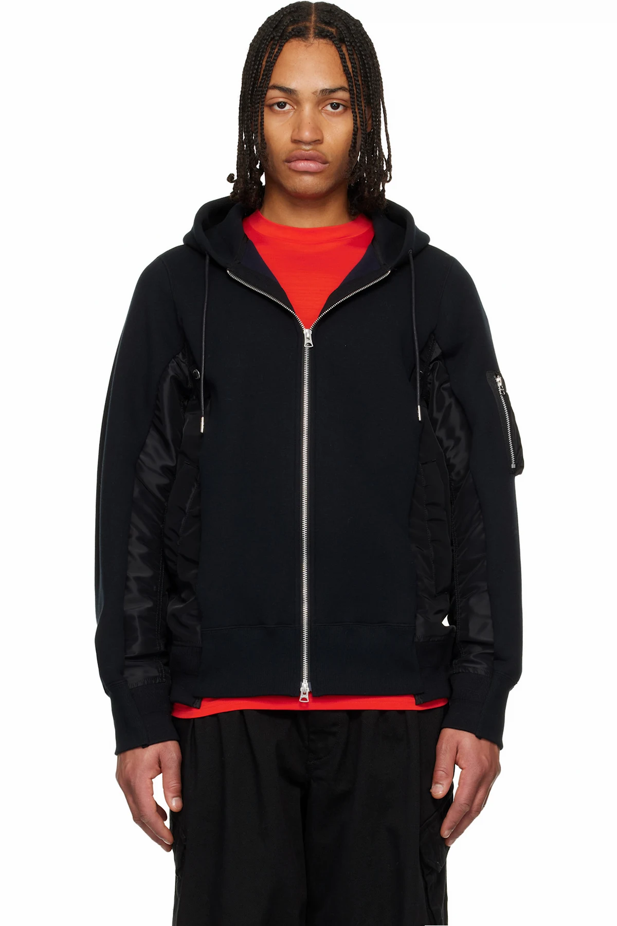 Black Sponge Sweat & Nylon Twill Hoodie