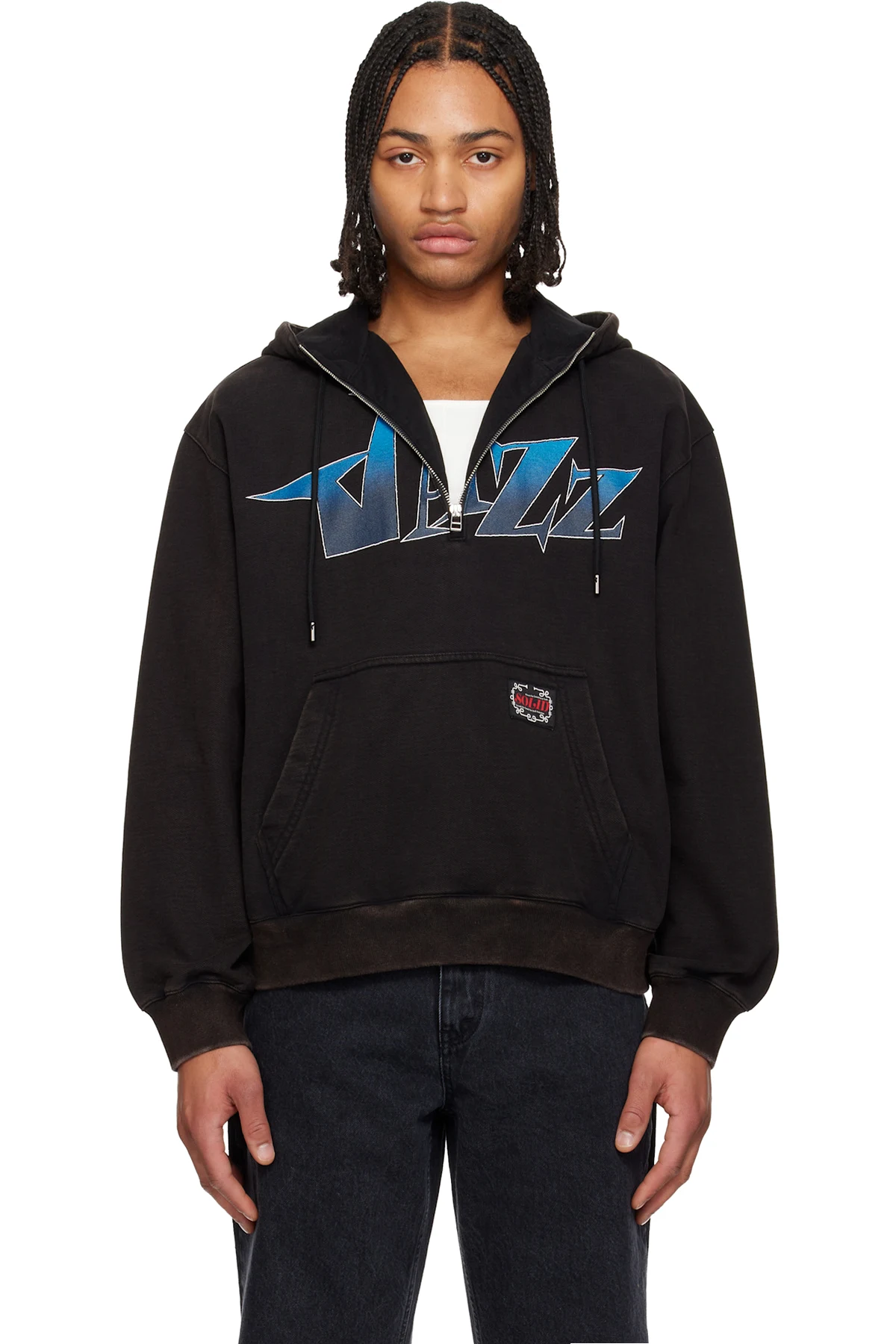 Black Half Zip-Up Jazz Graphic Hoodie