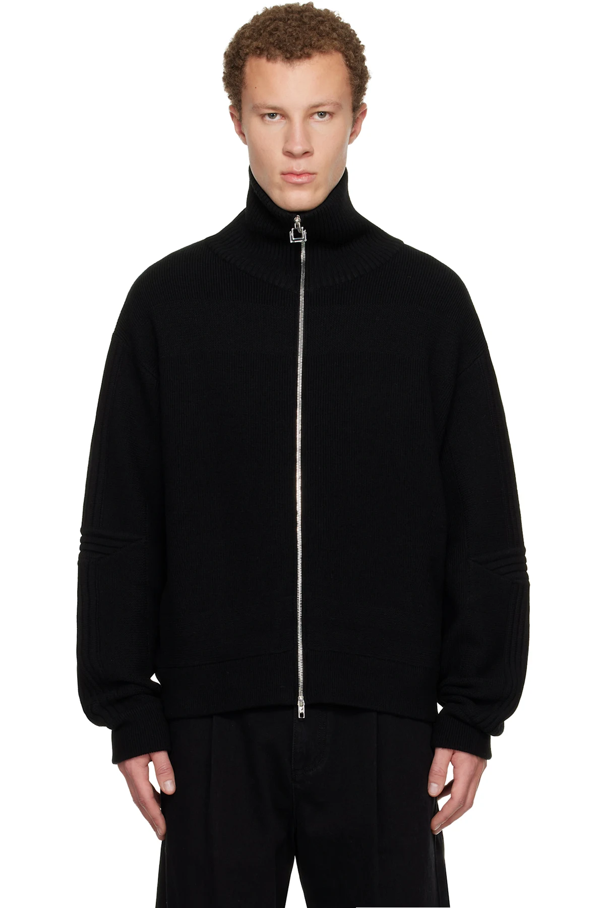 Black High-Neck Zip-Up Sweater