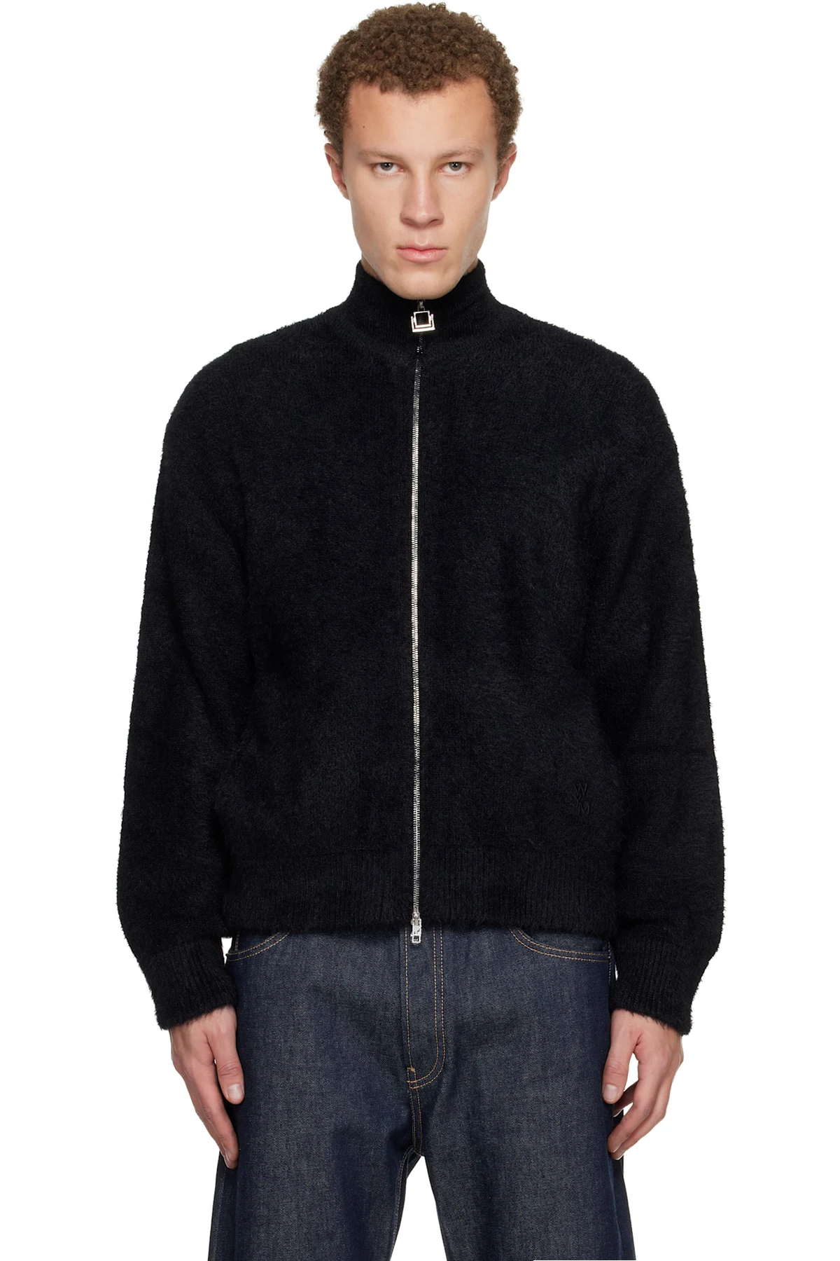 Black Hairy Zip-up Sweater