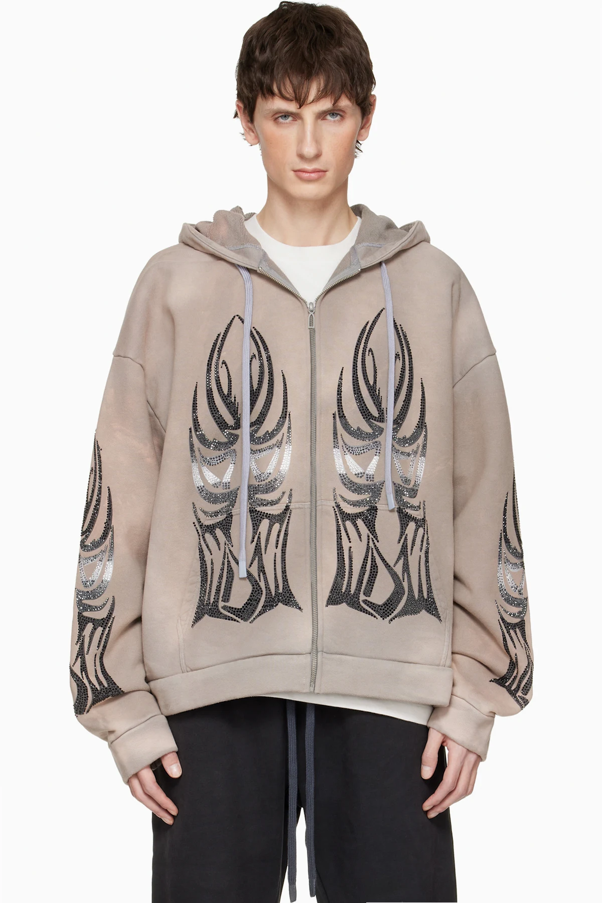 Taupe Winged Zip Up Hoodie
